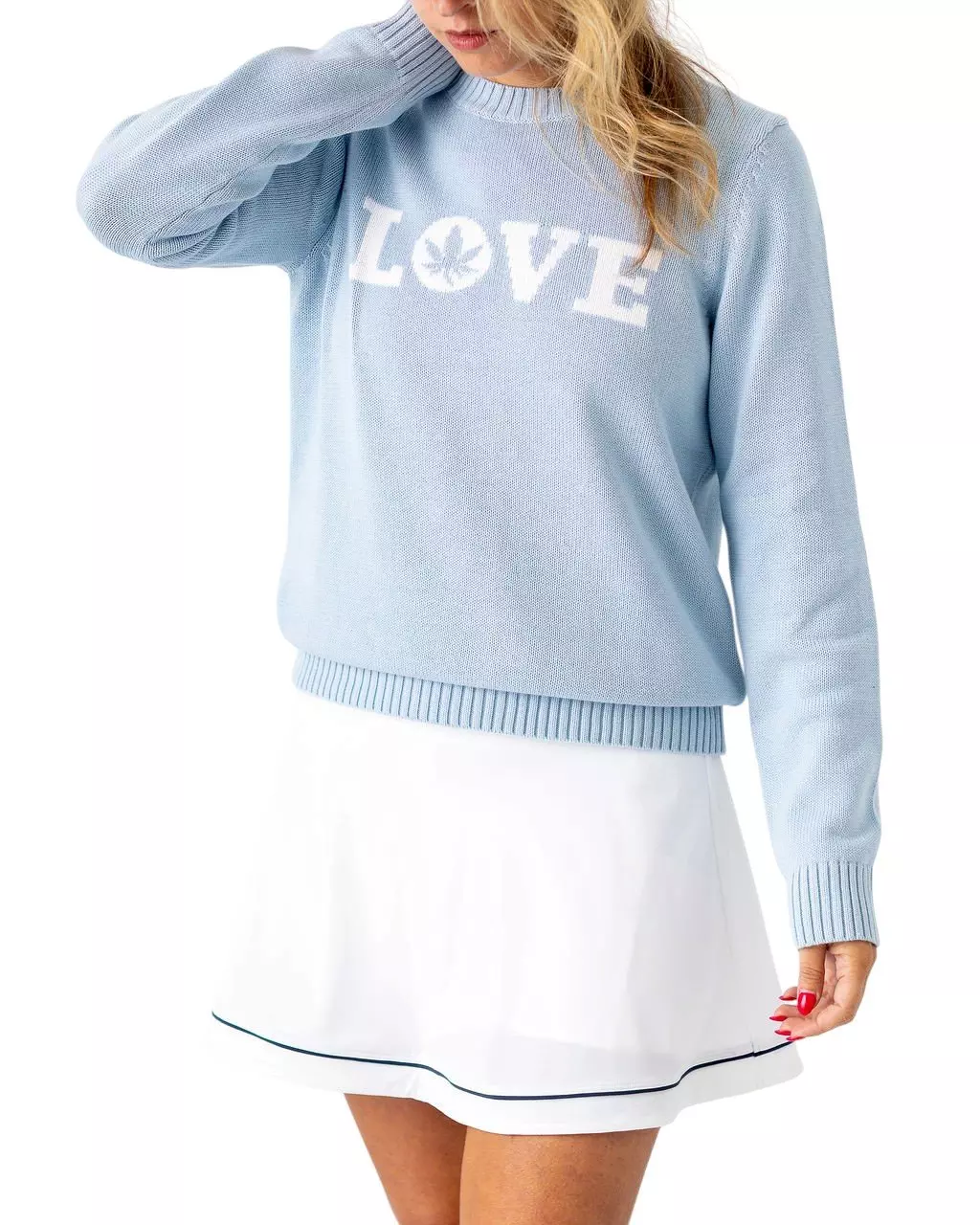 Boast Women's Intarsia "LOVE" Sweater - Lt Blue - LT BLUE