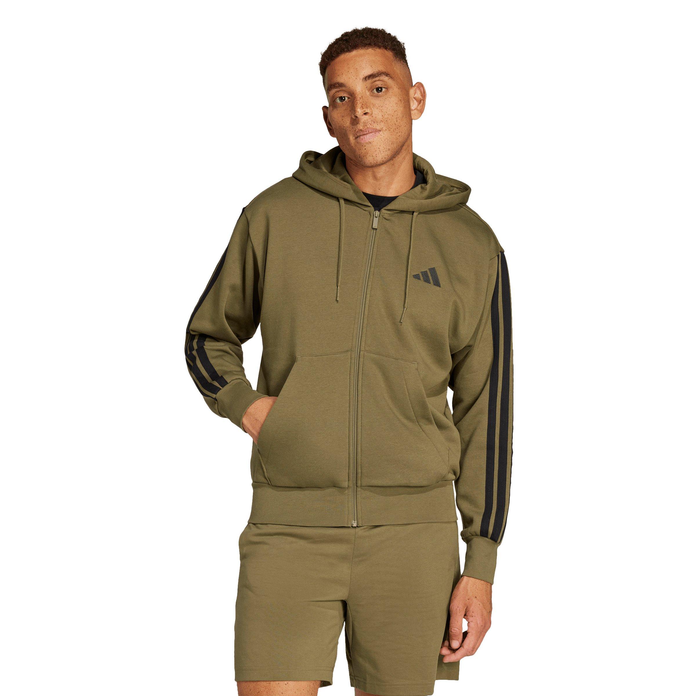 adidas Men's Essentials 3-Stripes Fleece Hoodie - Olive/Black - OLIVE/BLACK Thumbnail View 1