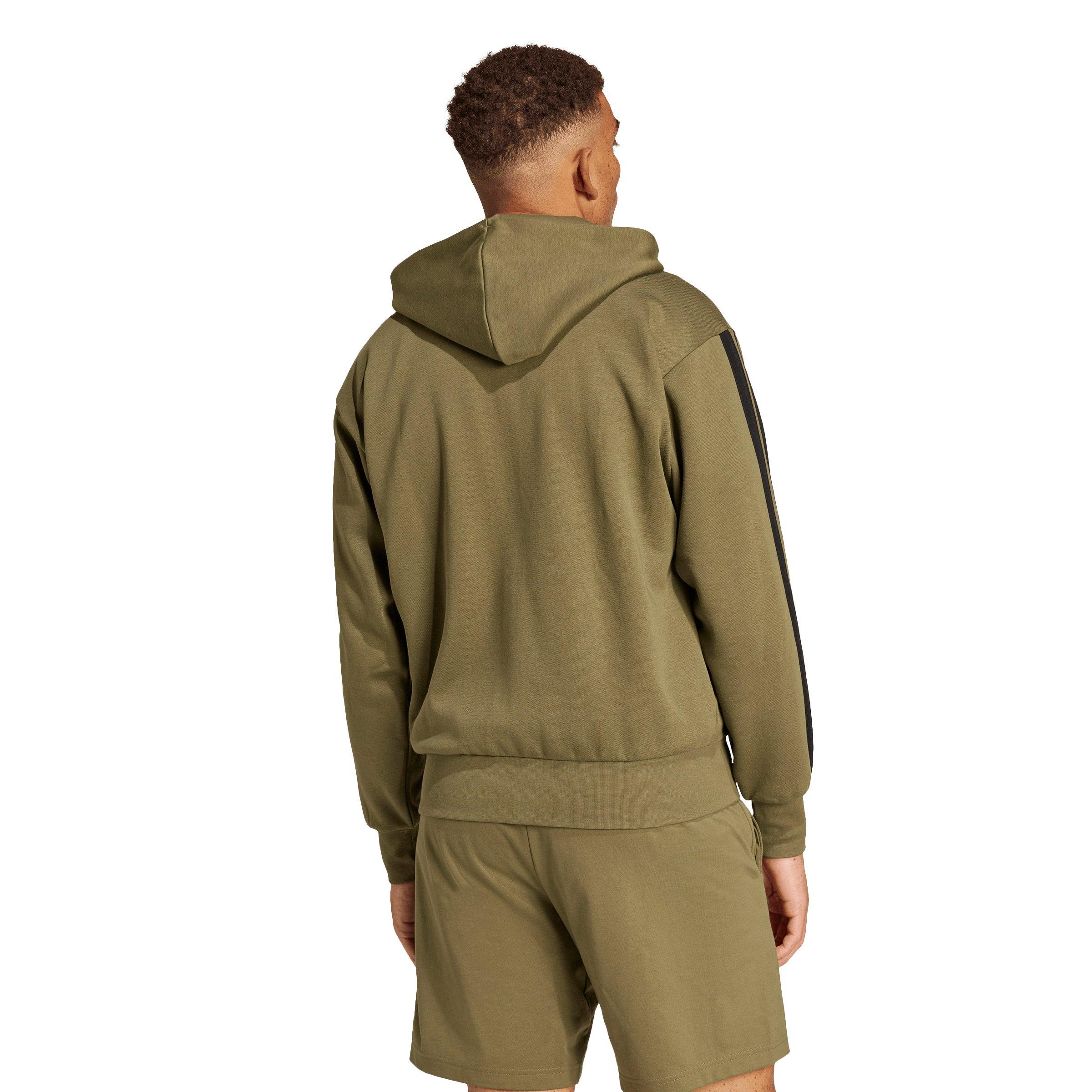 adidas Men's Essentials 3-Stripes Fleece Hoodie - Olive/Black - OLIVE/BLACK Thumbnail View 2