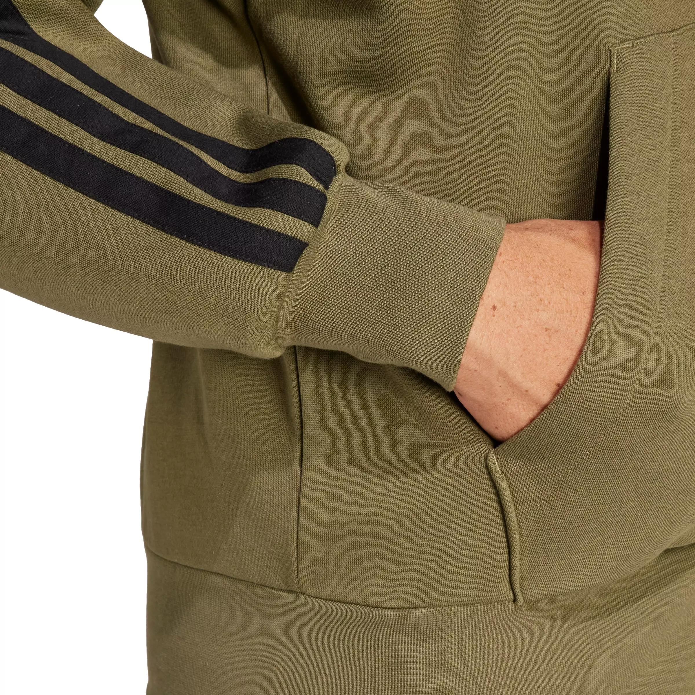 adidas Men's Essentials 3-Stripes Fleece Hoodie - Olive/Black - OLIVE/BLACK