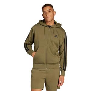 adidas Men's Essentials 3-Stripes Fleece Hoodie -Olive/Black