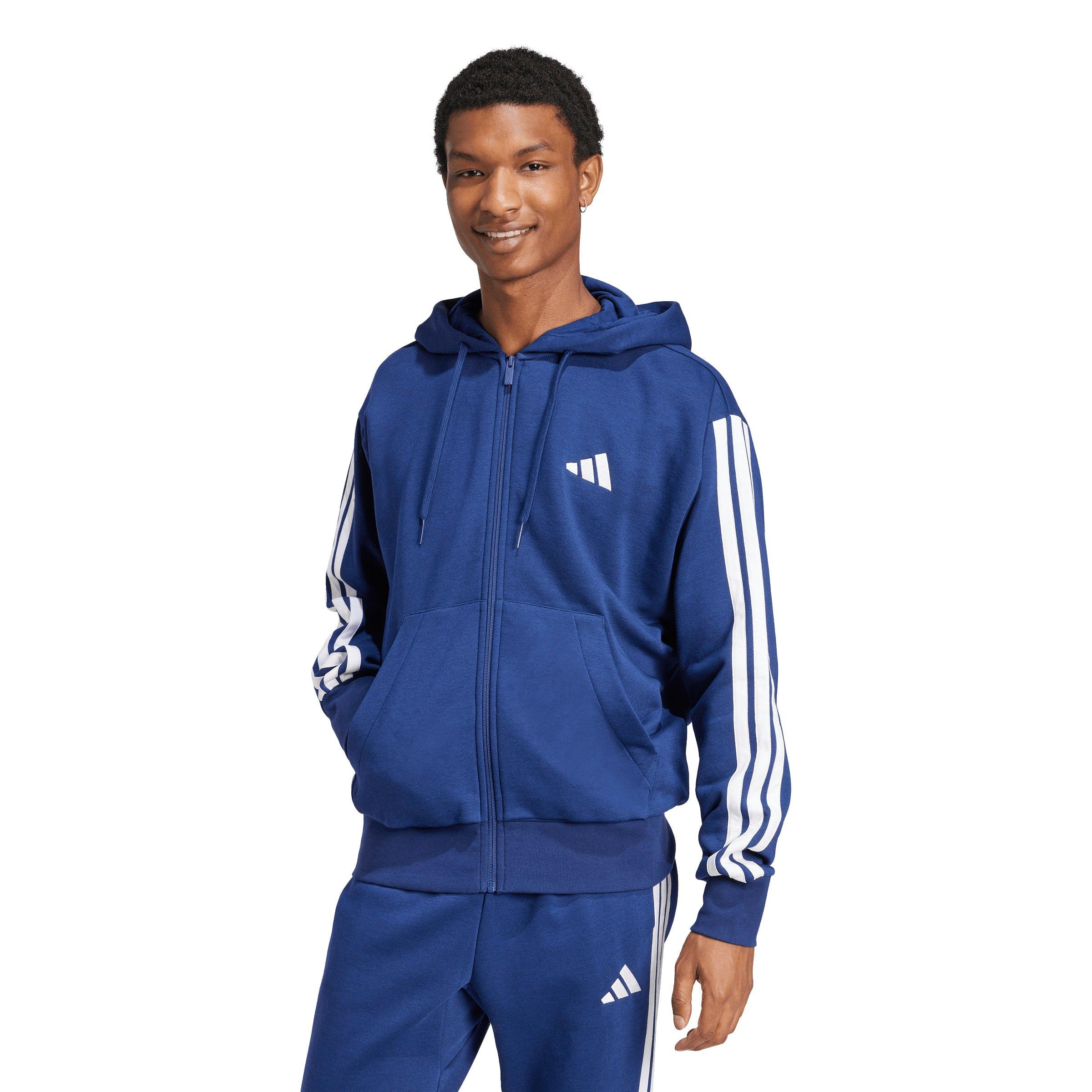 adidas Men's Essentials 3-Stripes Fleece Hoodie - Dk Blue/White - DK BLUE/WHITE Thumbnail View 1