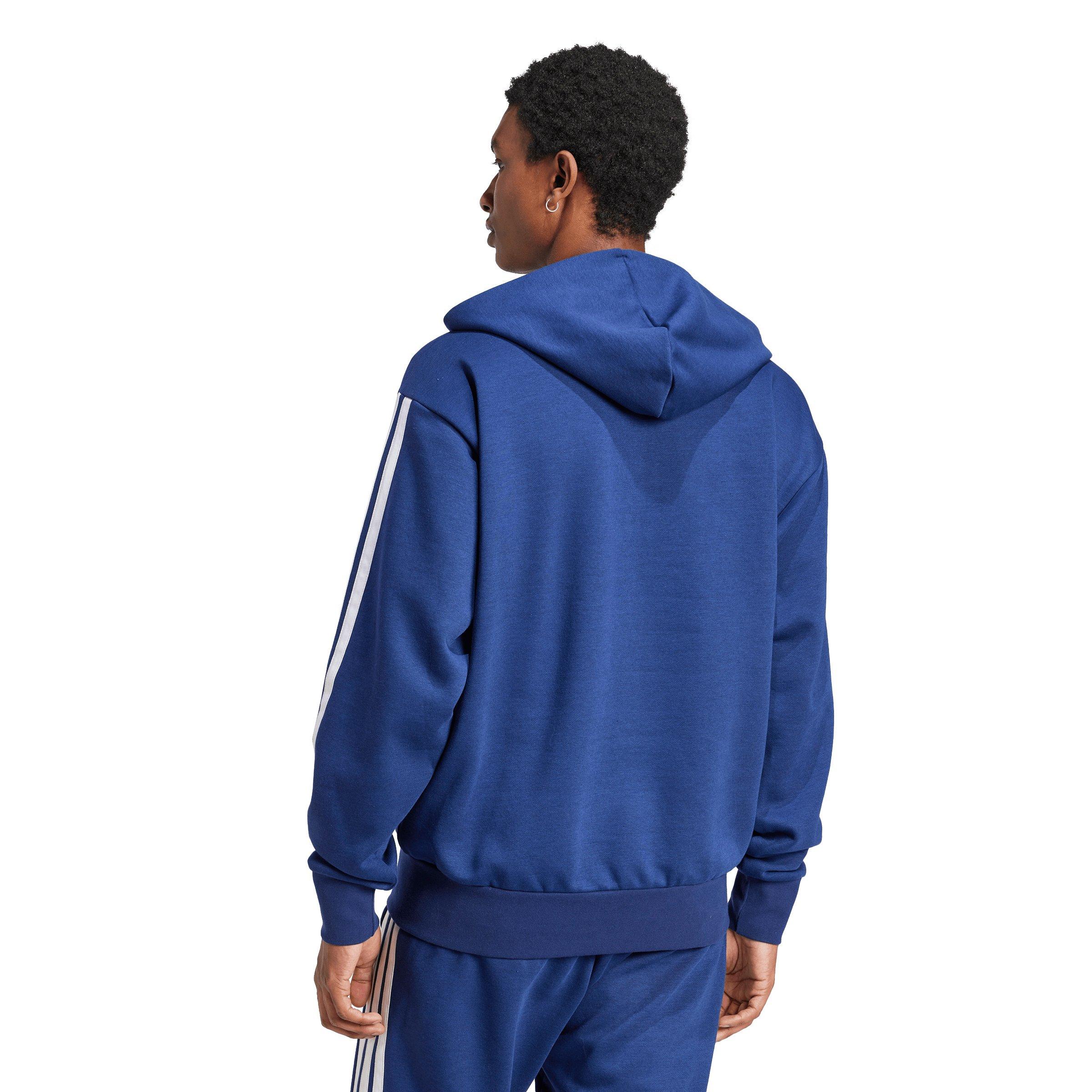 adidas Men's Essentials 3-Stripes Fleece Hoodie - Dk Blue/White - DK BLUE/WHITE Thumbnail View 2