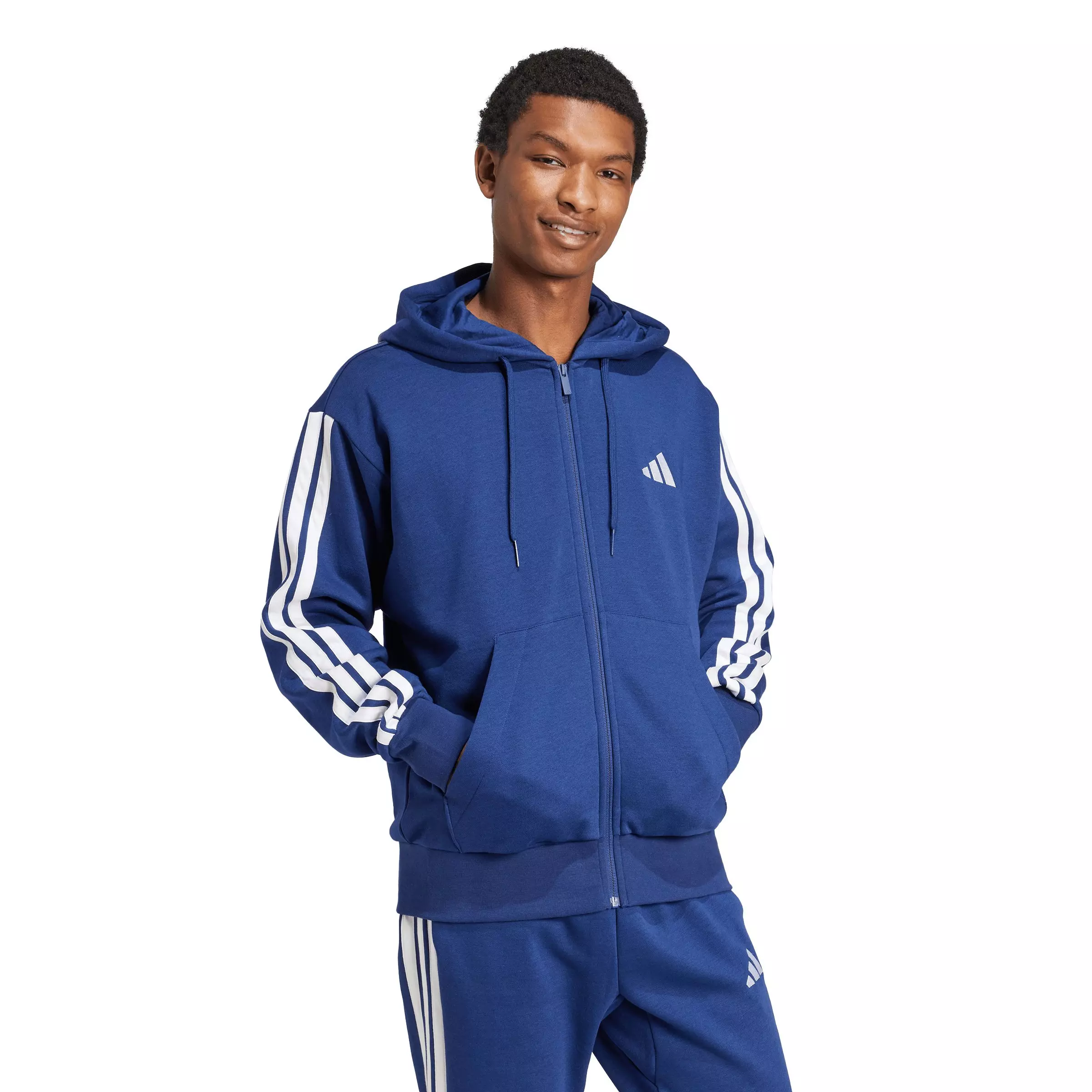 adidas Men's Essentials 3-Stripes Fleece Hoodie - Dk Blue/White - DK BLUE/WHITE