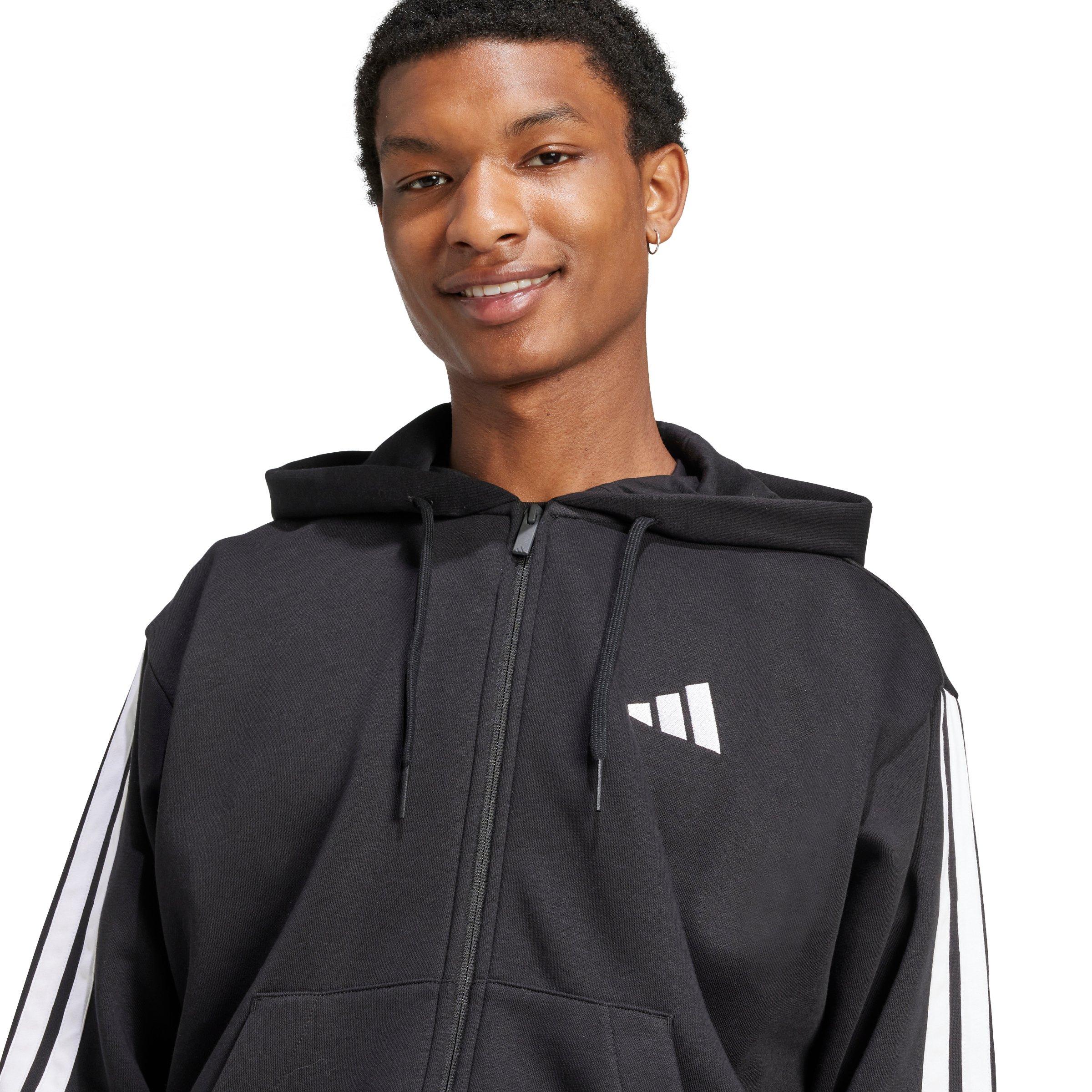 adidas Men's Essentials 3-Stripes Fleece Full-Zip Hooded Jacket - Black/White - BLACK/WHITE Thumbnail View 3