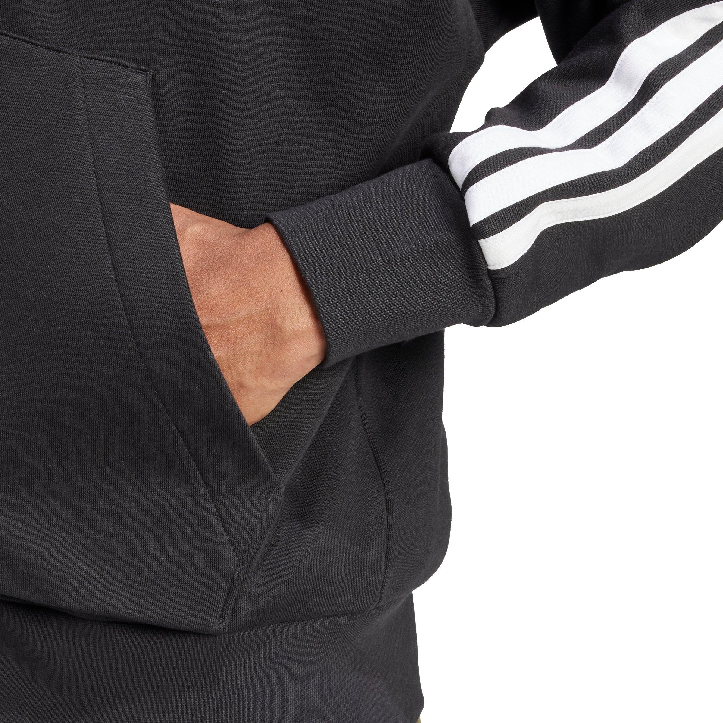 adidas Men's Essentials 3-Stripes Fleece Full-Zip Hooded Jacket - Black/White - BLACK/WHITE Thumbnail View 4