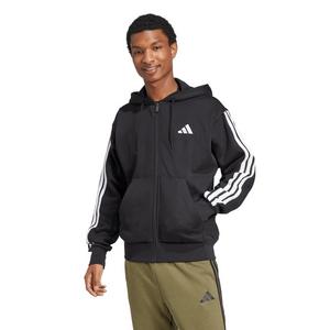 adidas Men's Essentials 3-Stripes Fleece Hoodie -Black/White