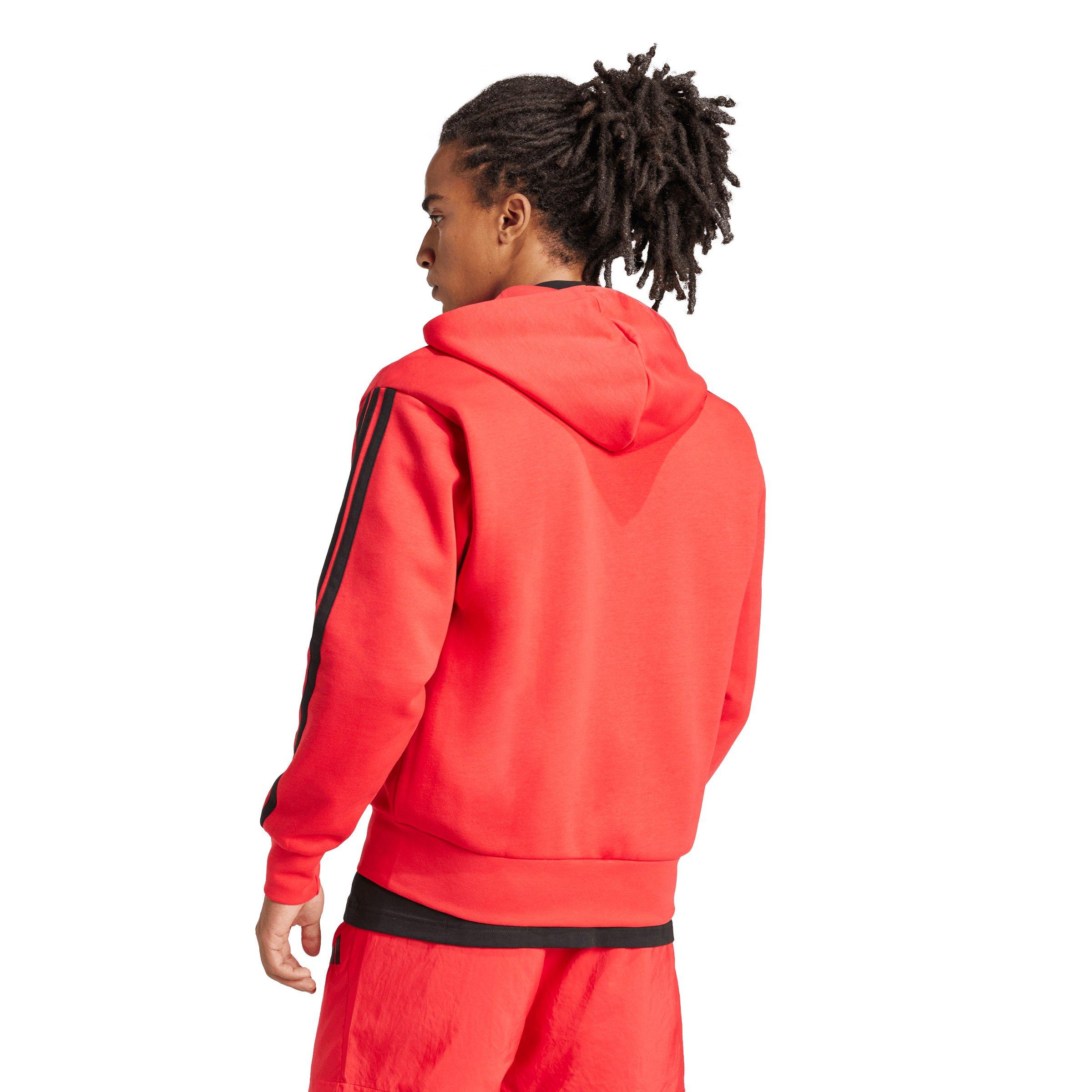 adidas Men's Essentials 3-Stripes Fleece Full-Zip Hooded Jacket - Red/Black - RED/BLACK Thumbnail View 2