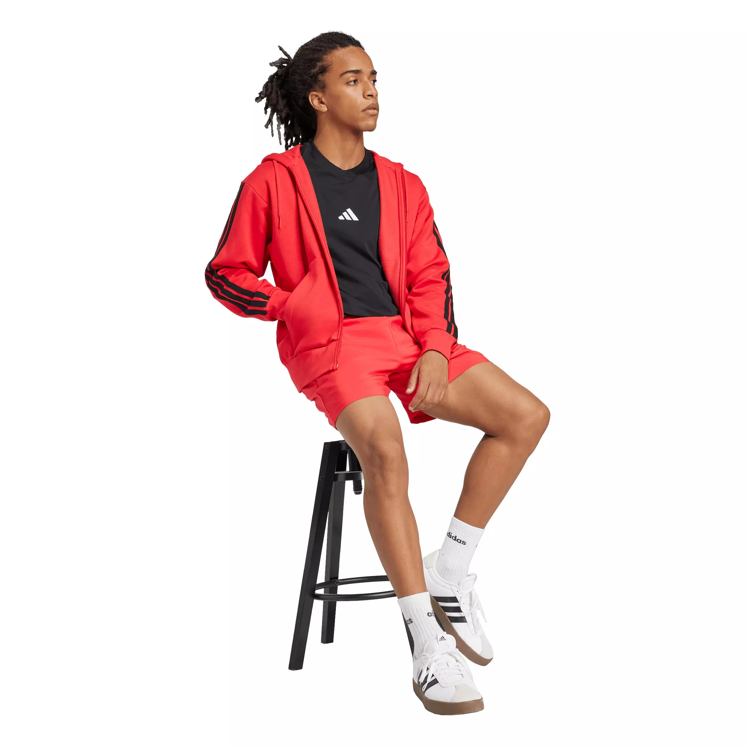 adidas Men's Essentials 3-Stripes Fleece Hoodie - Red/Black - RED/BLACK