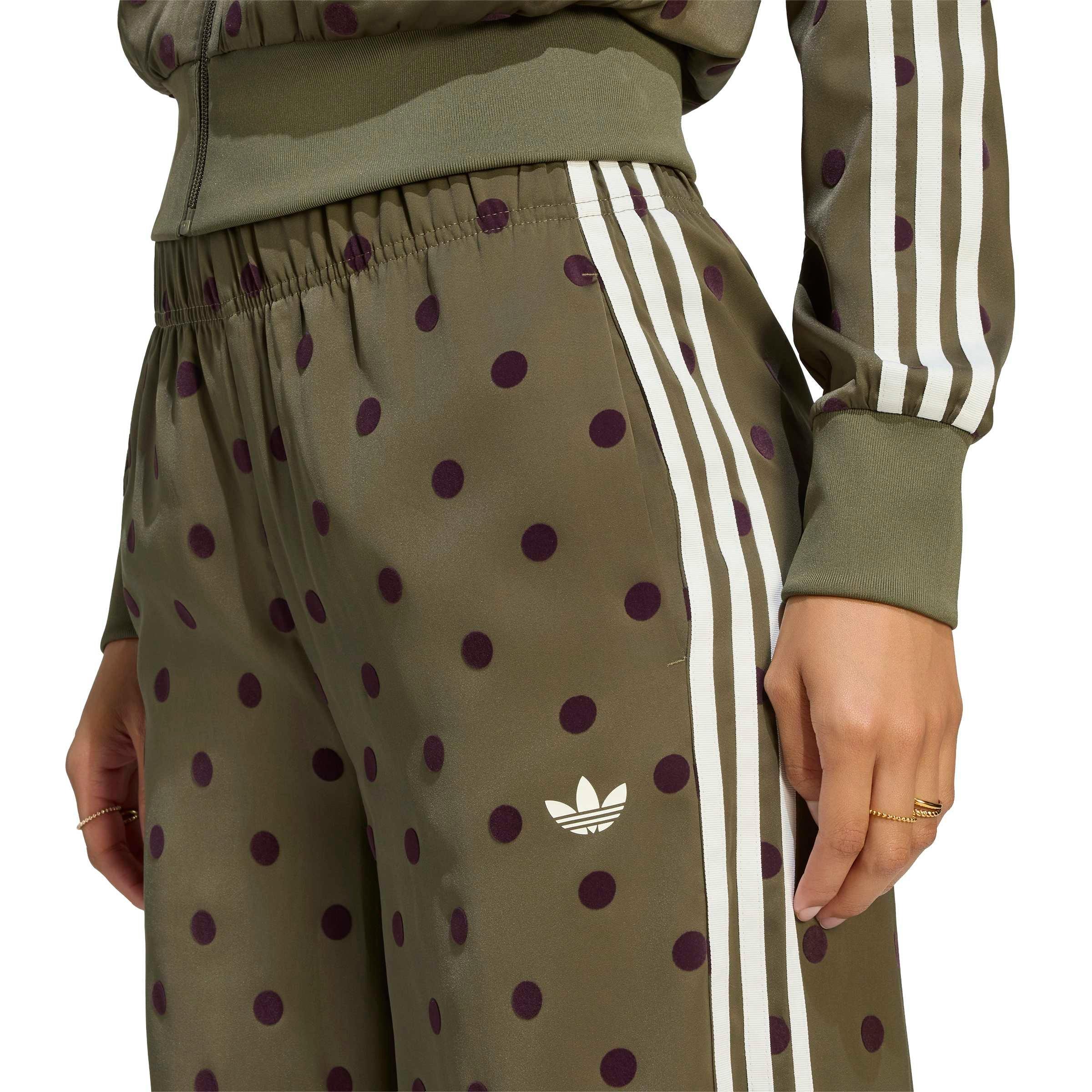 adidas Originals Women's Satin Polka Dots Wide Leg Pant -Olive - OLIVE