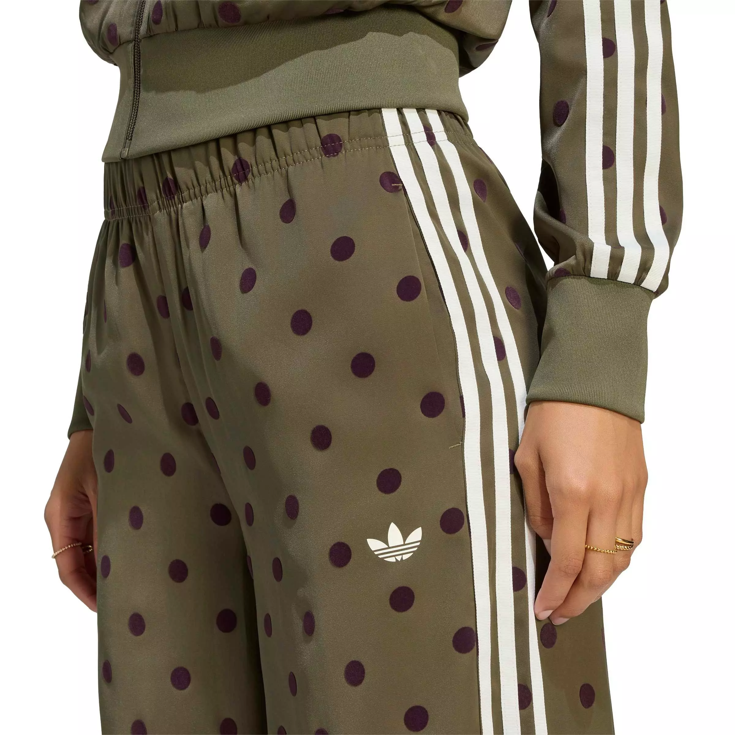 adidas Originals Women's Satin Polka Dots Wide Leg Pant -Olive - OLIVE