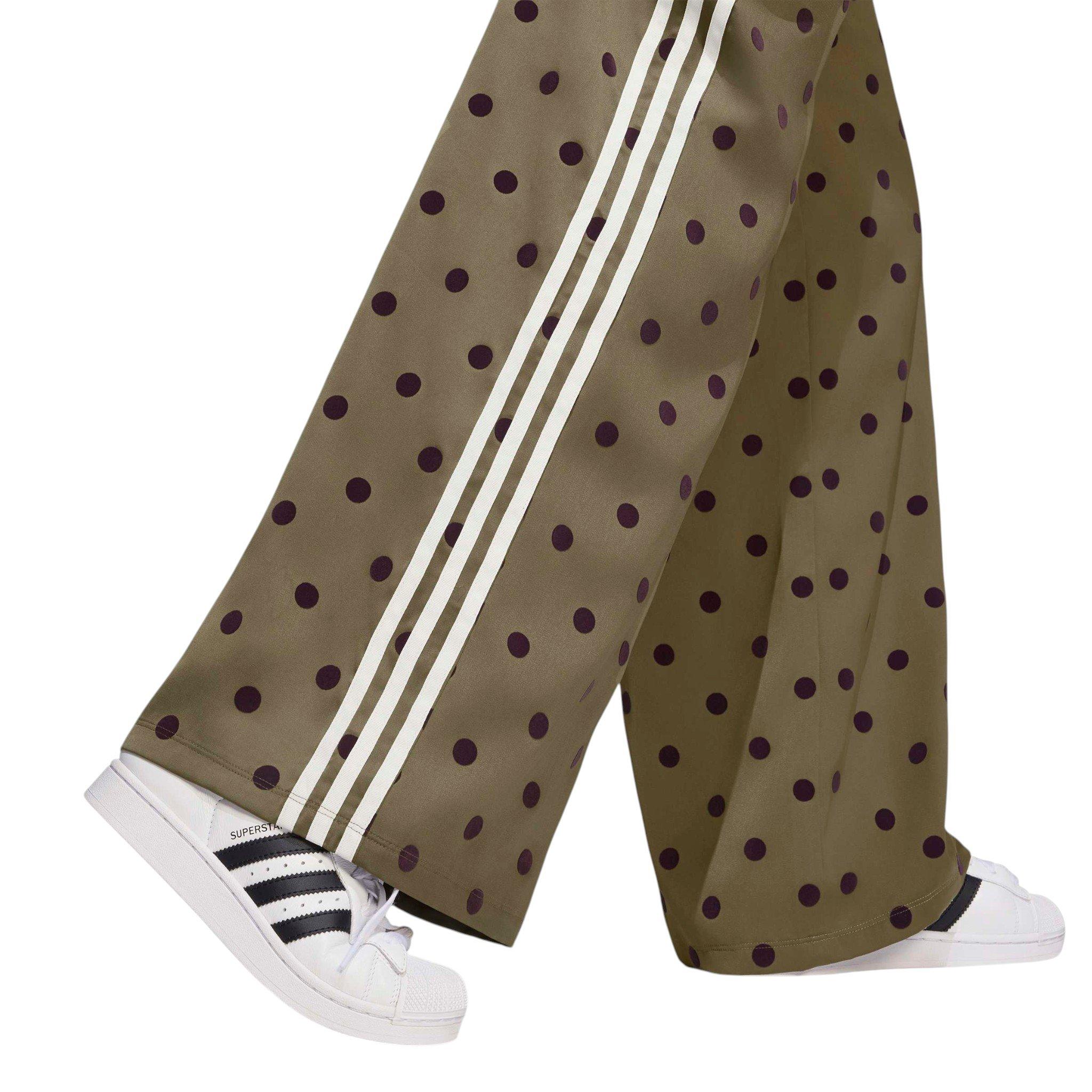 adidas Originals Women's Satin Polka Dots Wide Leg Pant -Olive - OLIVE
