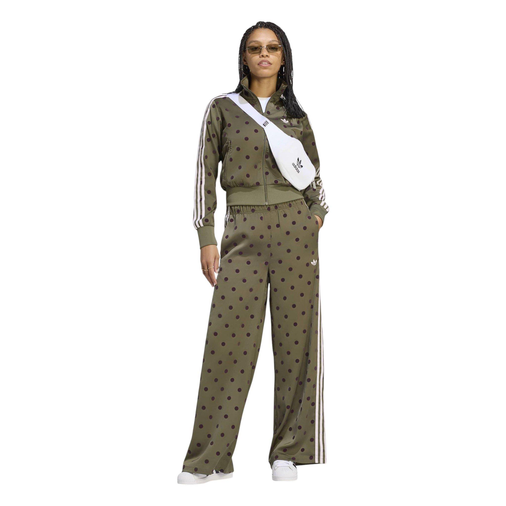 adidas Originals Women's Satin Polka Dots Wide Leg Pant -Olive - OLIVE