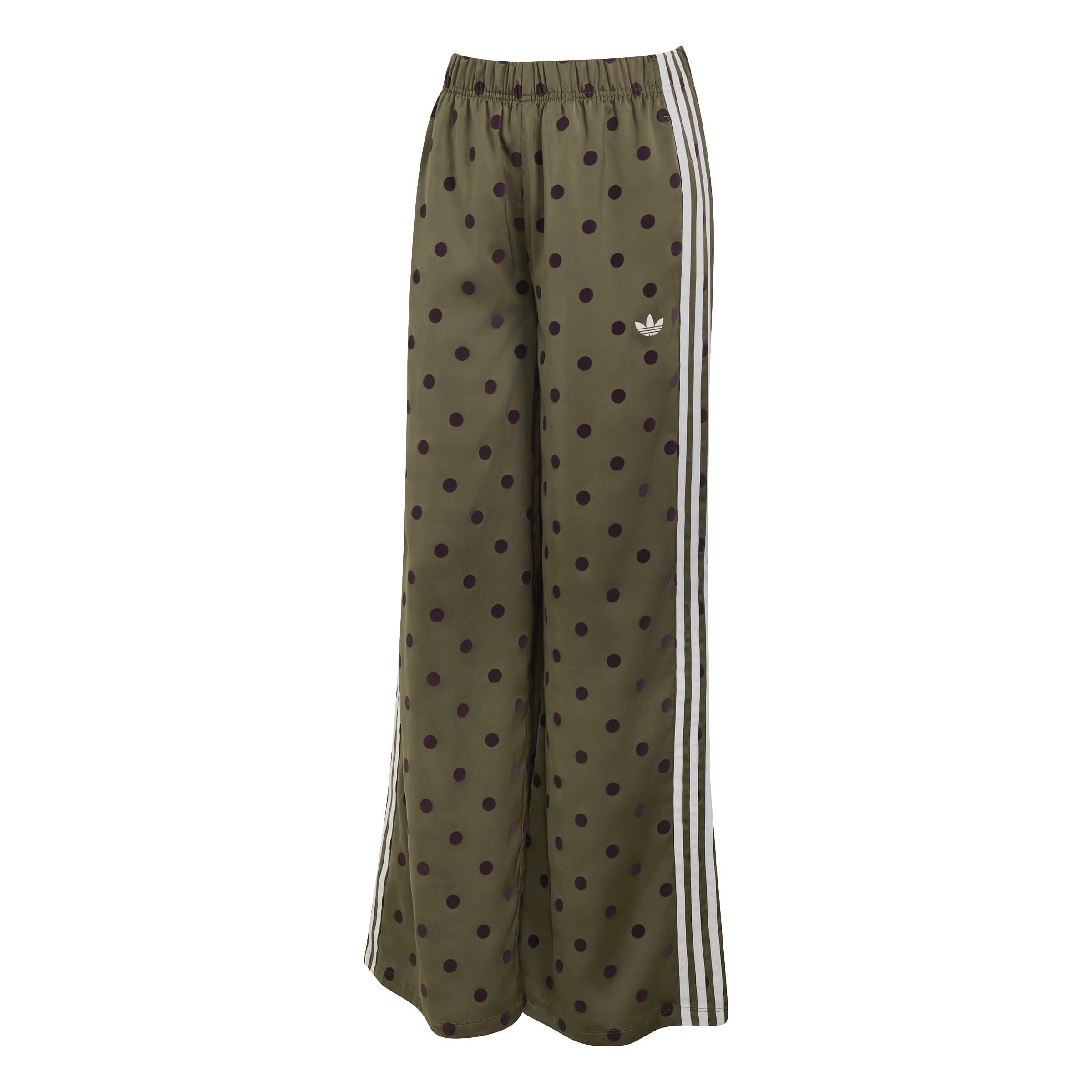adidas Originals Women's Satin Polka Dots Wide Leg Pant -Olive - OLIVE