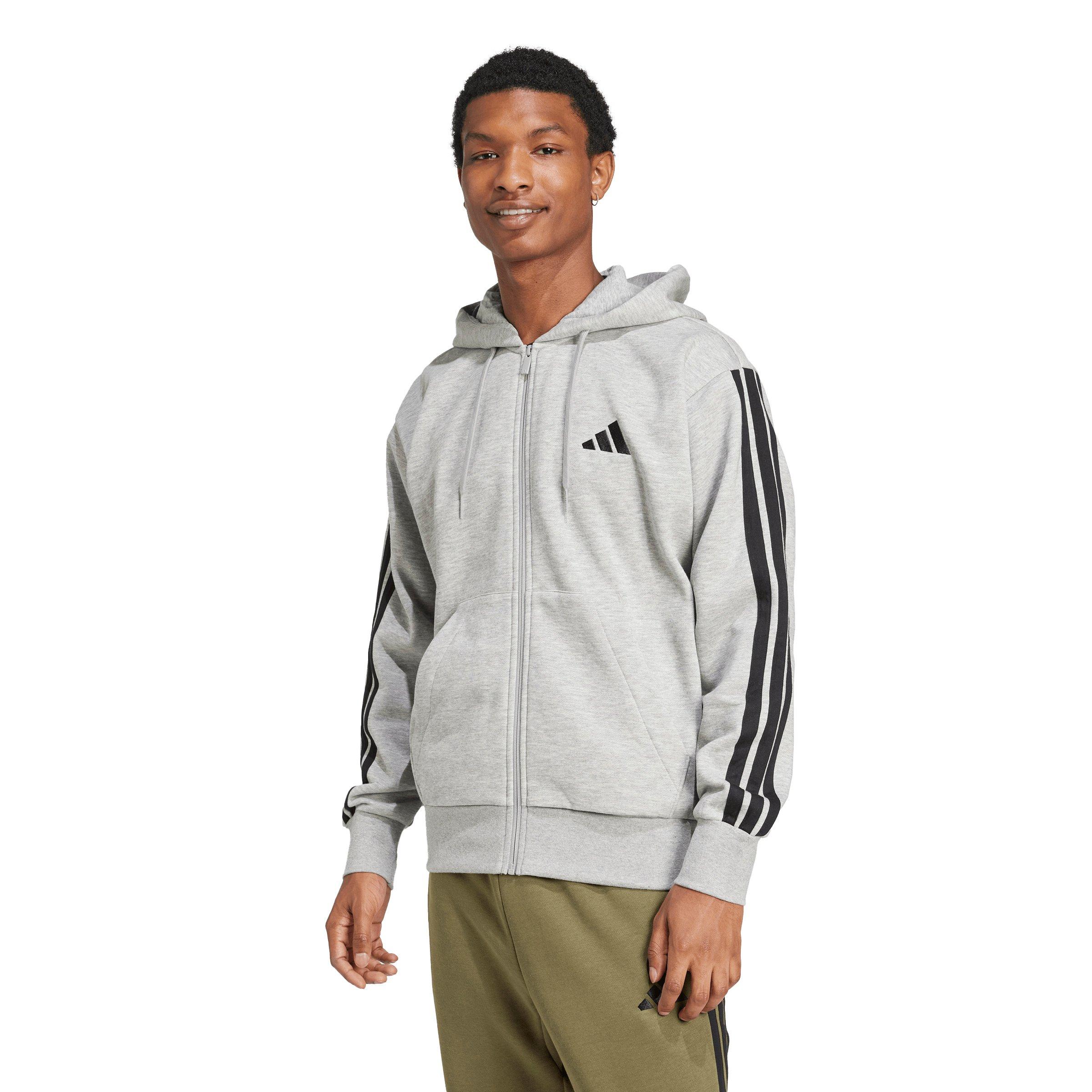 adidas Men's Essentials 3-Stripes Fleece Hoodie - Grey/Black - GREY/BLACK Thumbnail View 1