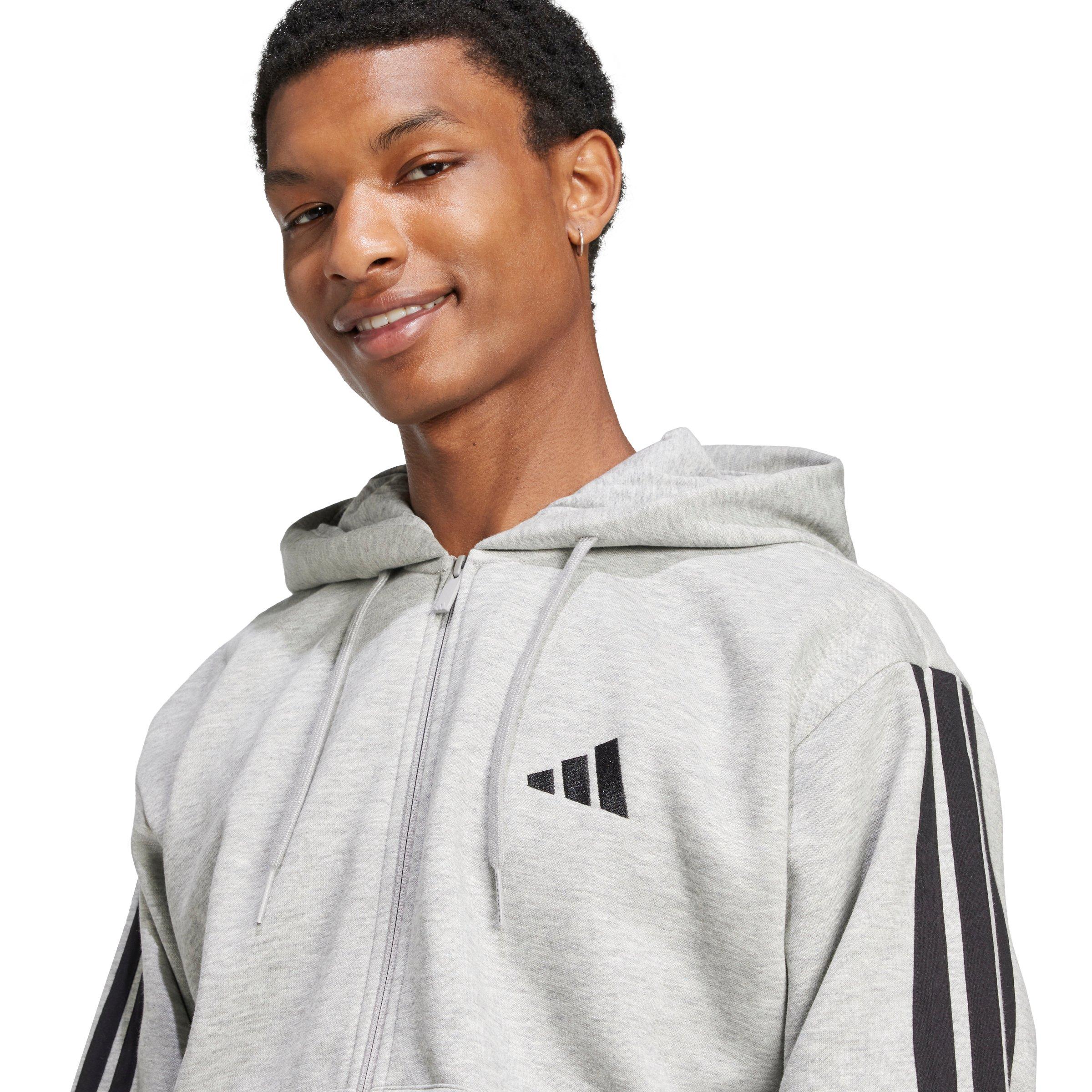 adidas Men's Essentials 3-Stripes Fleece Hoodie -Grey/Black - GREY/BLACK Thumbnail View 3