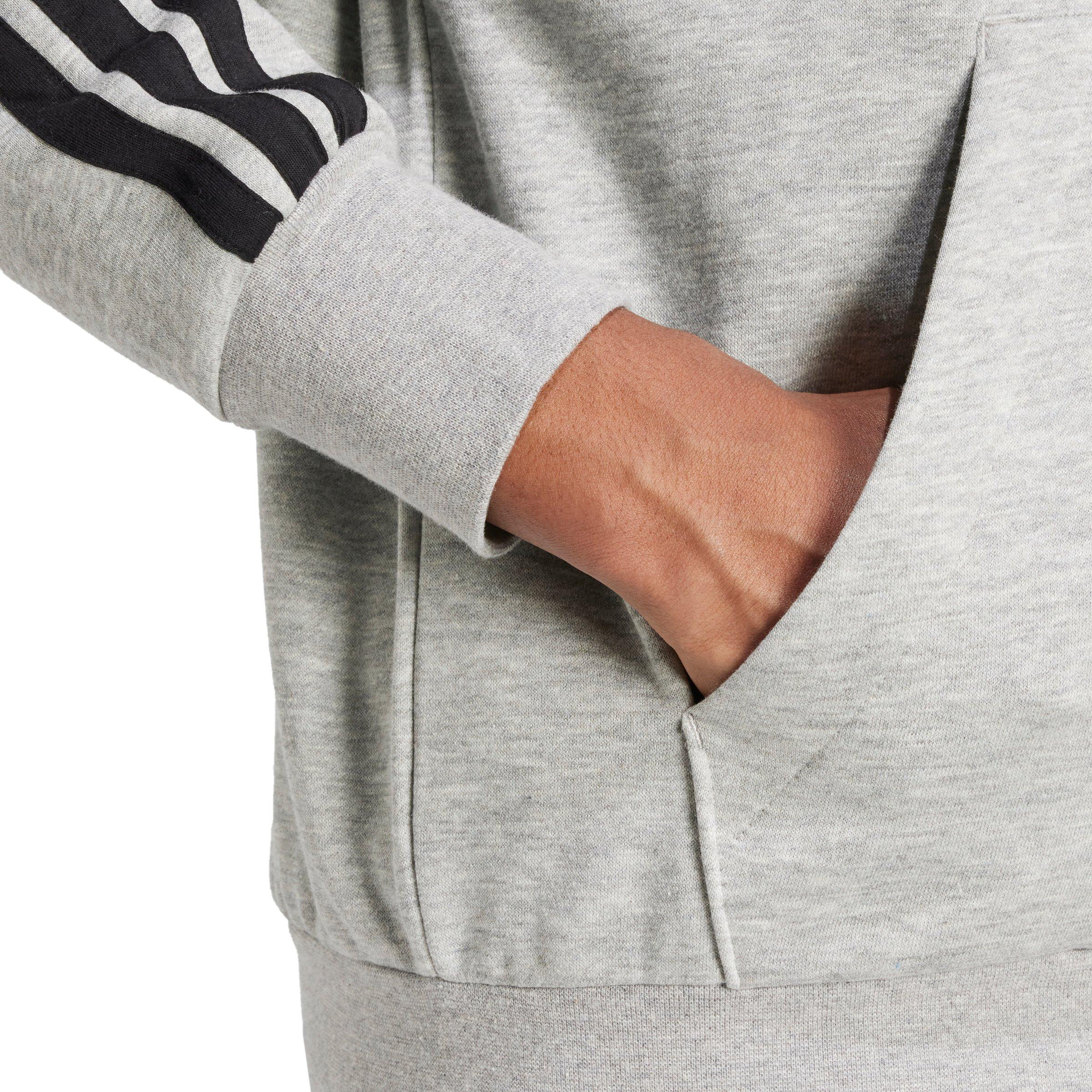 adidas Men's Essentials 3-Stripes Fleece Hoodie - Grey/Black - GREY/BLACK Thumbnail View 4