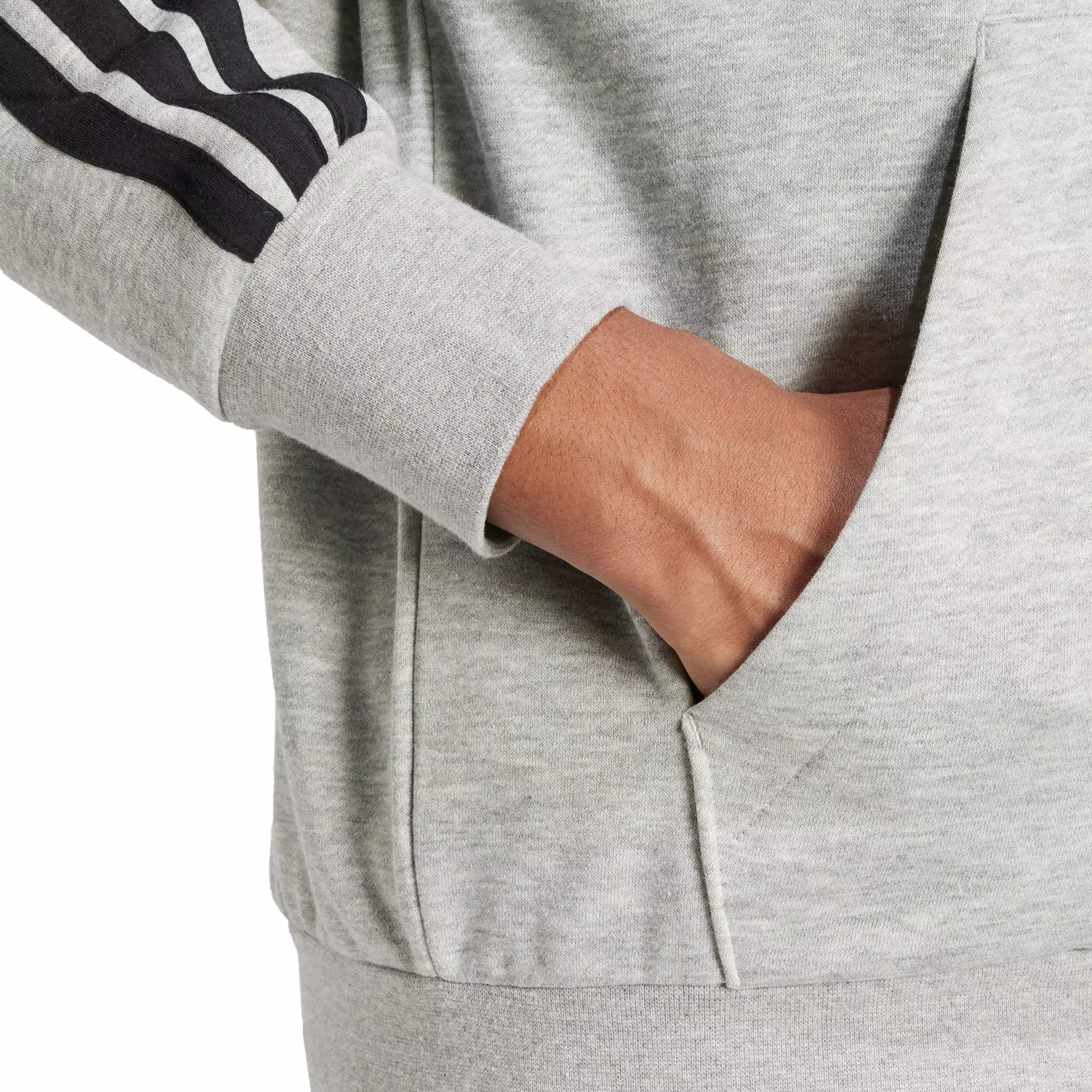 adidas Men's Essentials 3-Stripes Fleece Hoodie -Grey/Black - GREY/BLACK