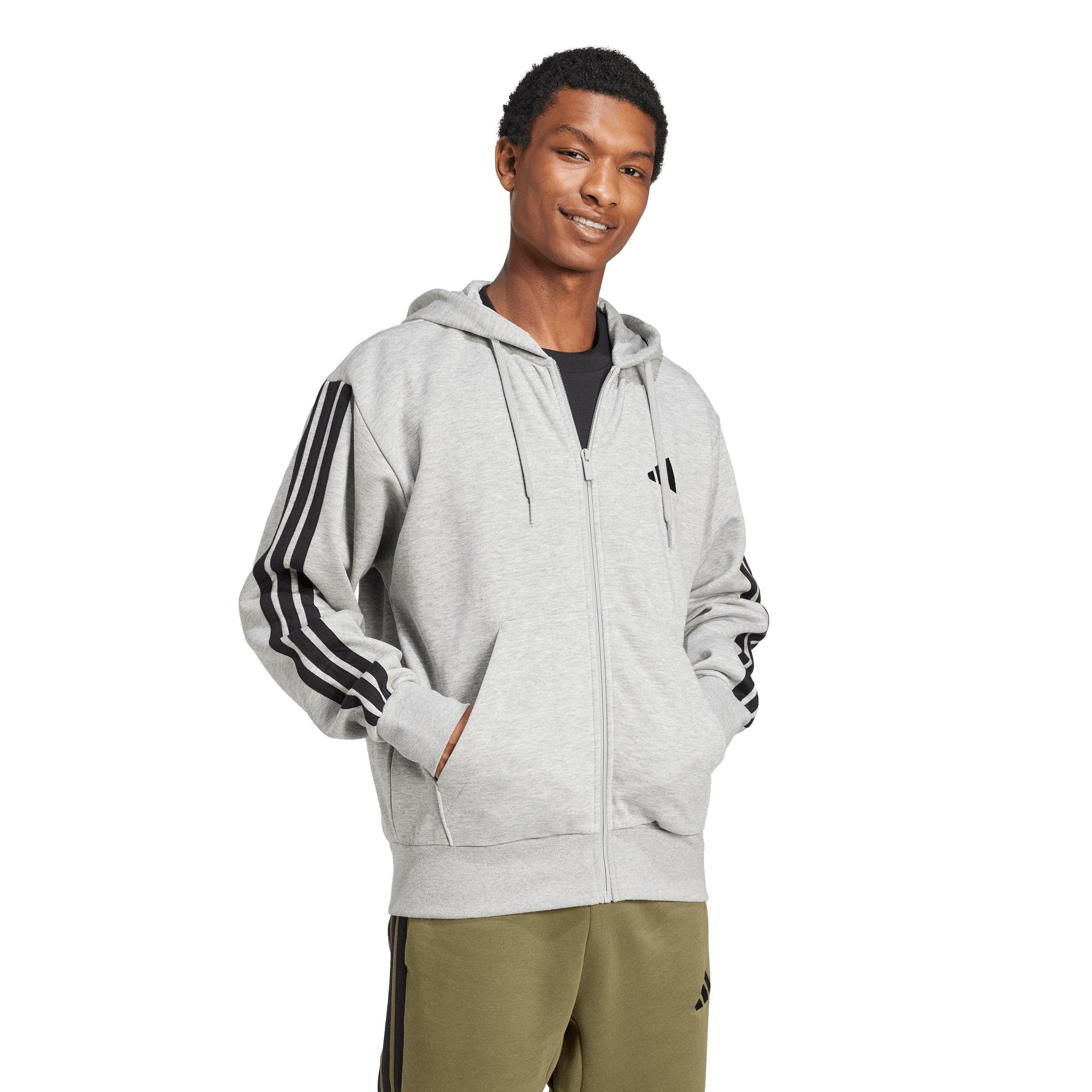 adidas Men's Essentials 3-Stripes Fleece Hoodie - Grey/Black - GREY/BLACK Thumbnail View 5
