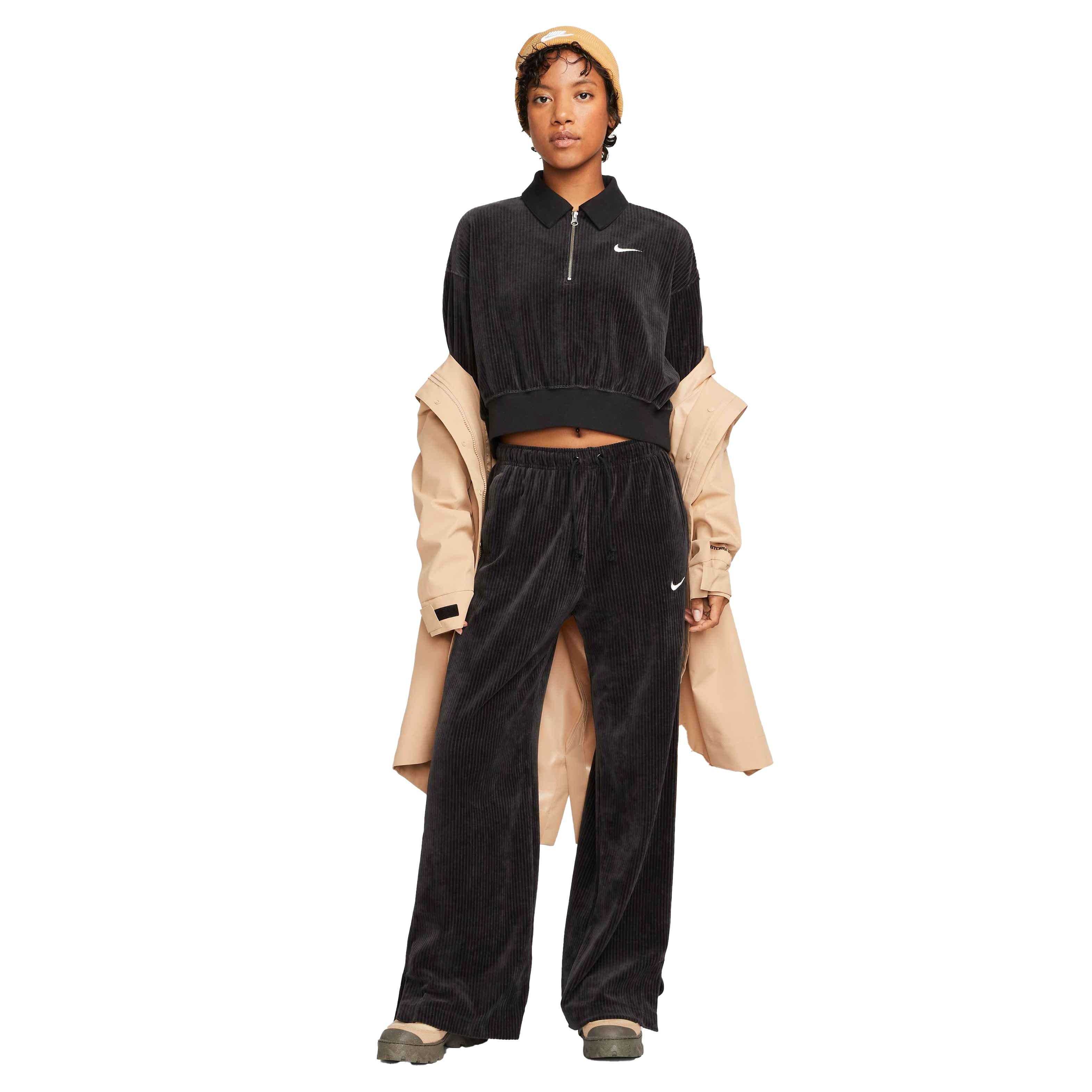 ■NIKE■ Sportswear Velour High Waist Wide Leg Pants W Black Nike Women's Sportswear Velour High-Rise Wide-Leg Pants