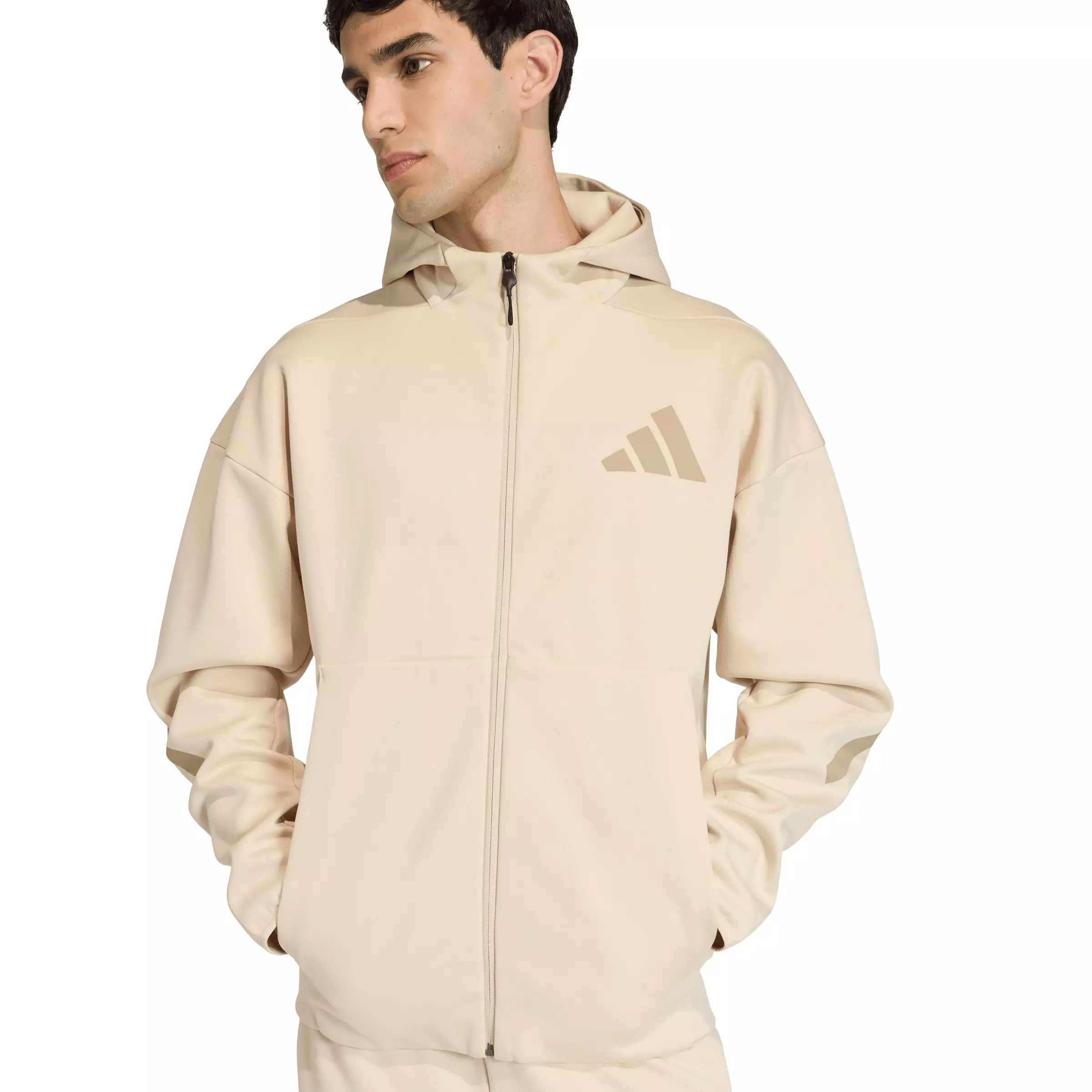 adidas Men's Z.N.E. Full-Zip Hooded Track Jacket - Cream - CREAM