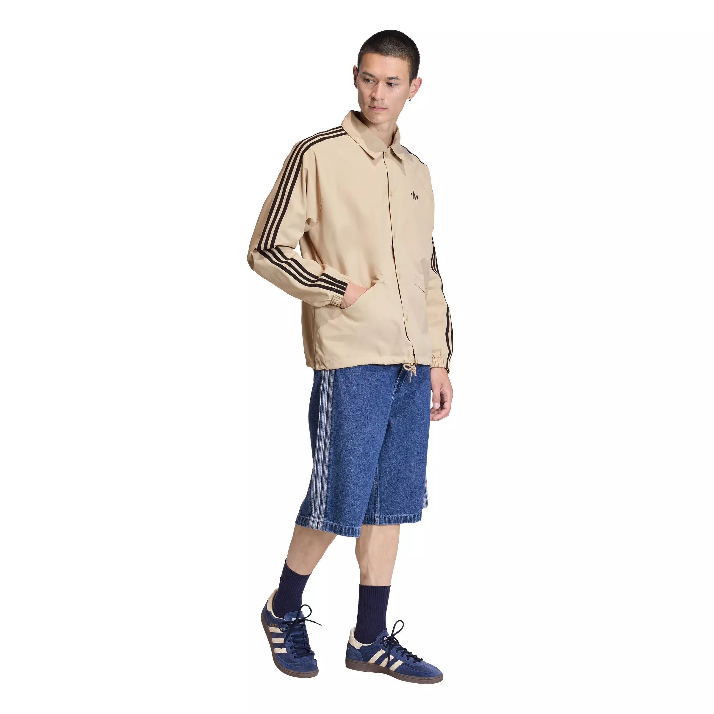 adidas Originals Men's 3-Stripes Coach Jacket -Khaki - KHAKI