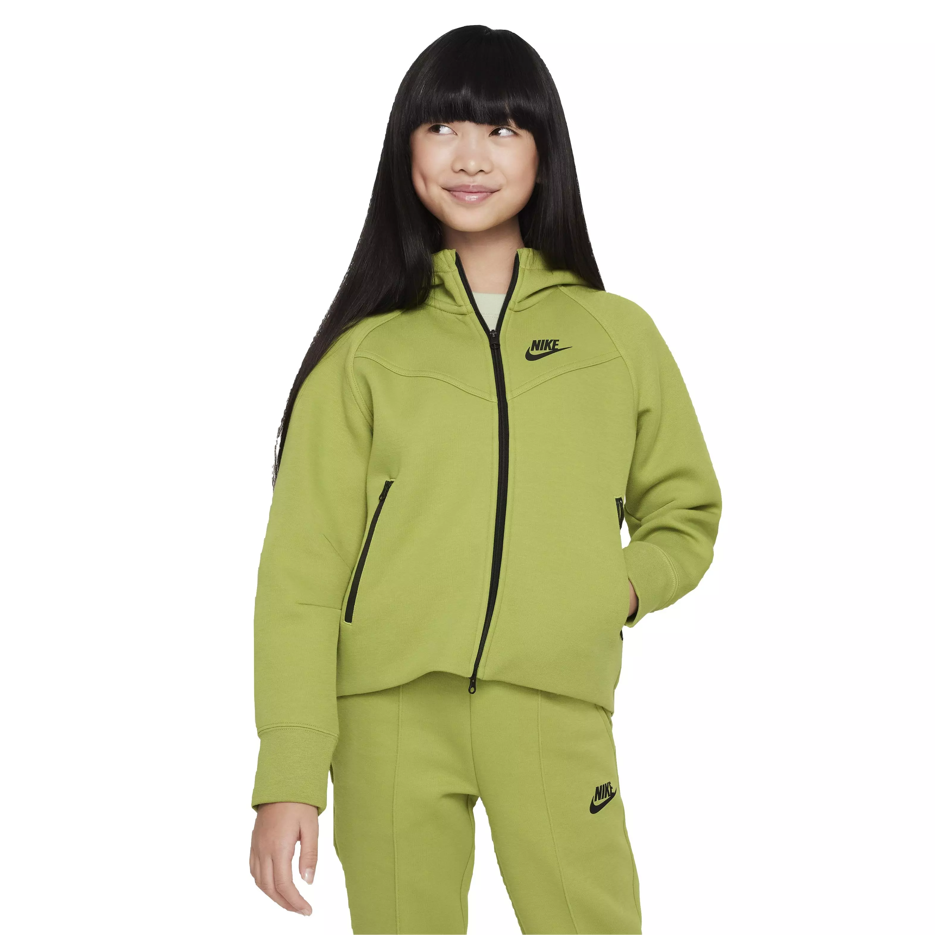 Nike Big Kids' Sportswear Tech Fleece Hooded Full-Zip Jacket - Green - GREEN