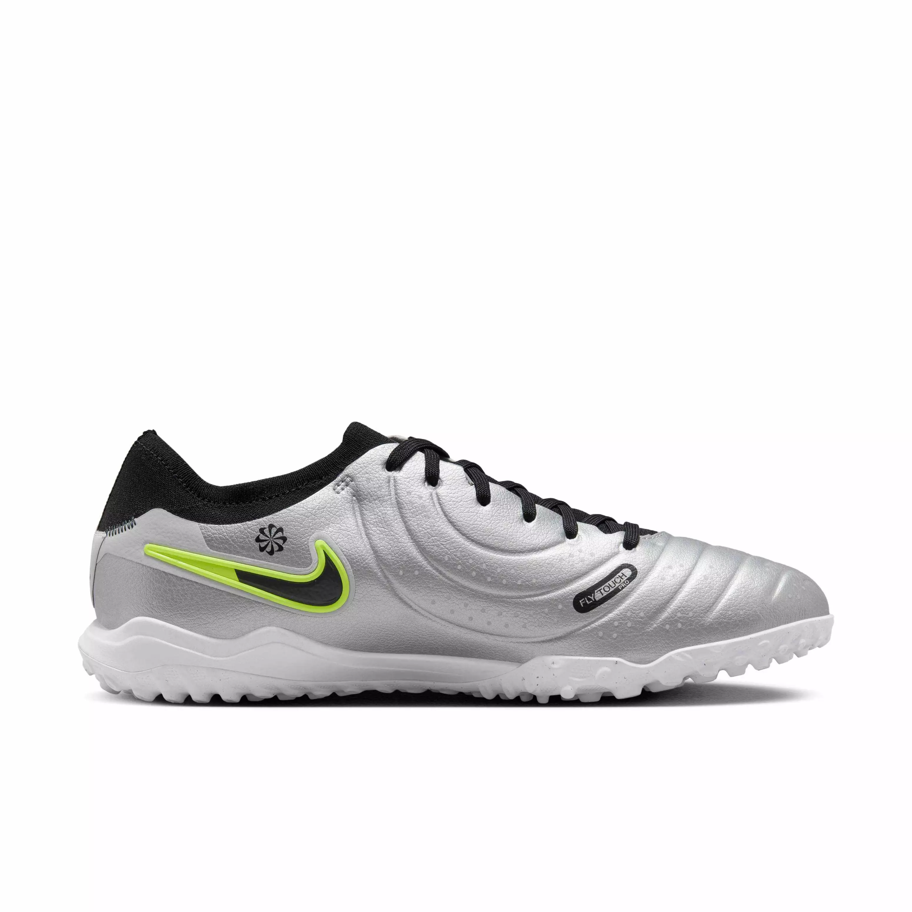 Nike Tiempo Legend 10 Pro Turf "Metallic Silver/Volt/Black" Men's Soccer Shoe - SILVER/VOLT/BLACK