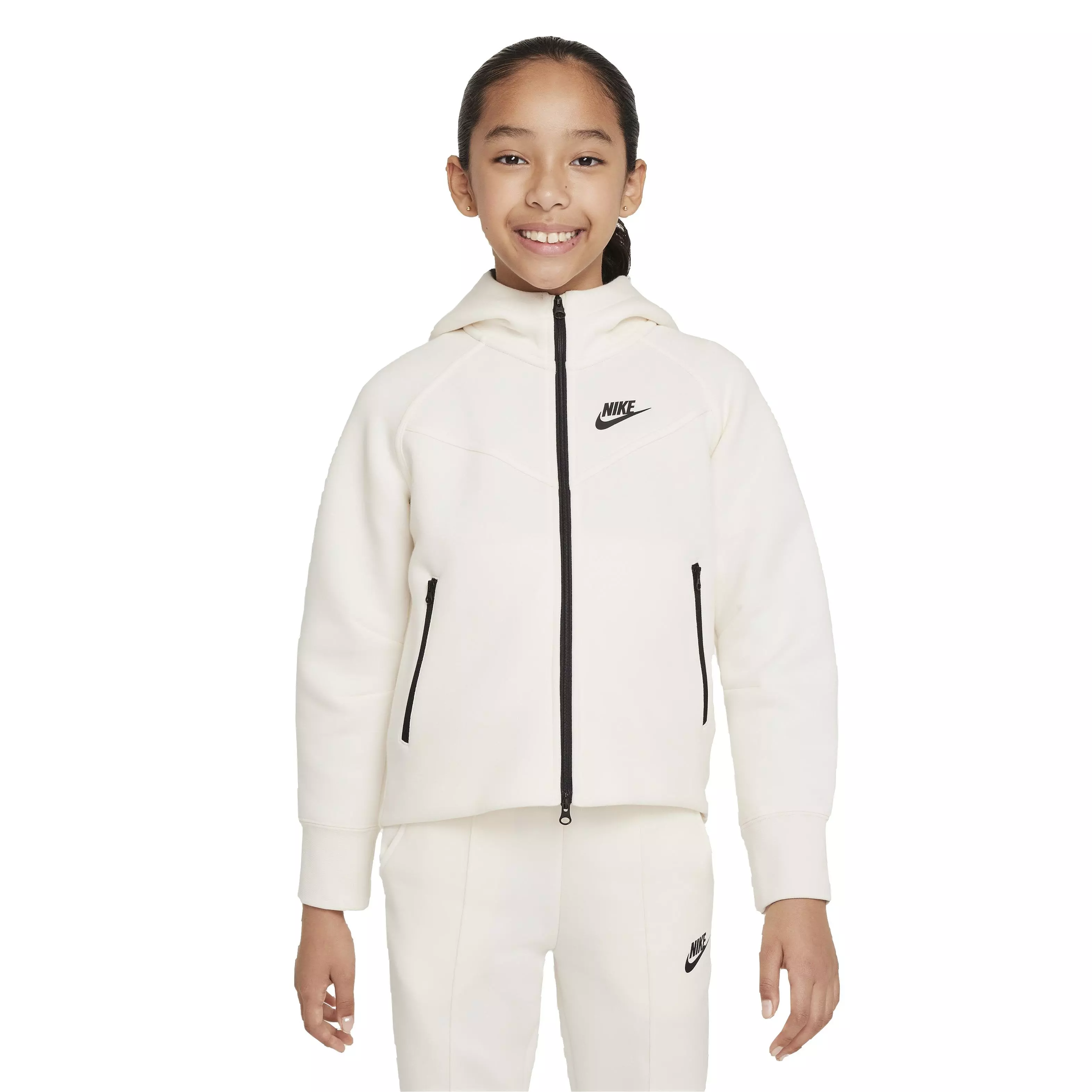 Nike Big Kids' Sportswear Tech Fleece Hooded Full-Zip Jacket - White - WHITE