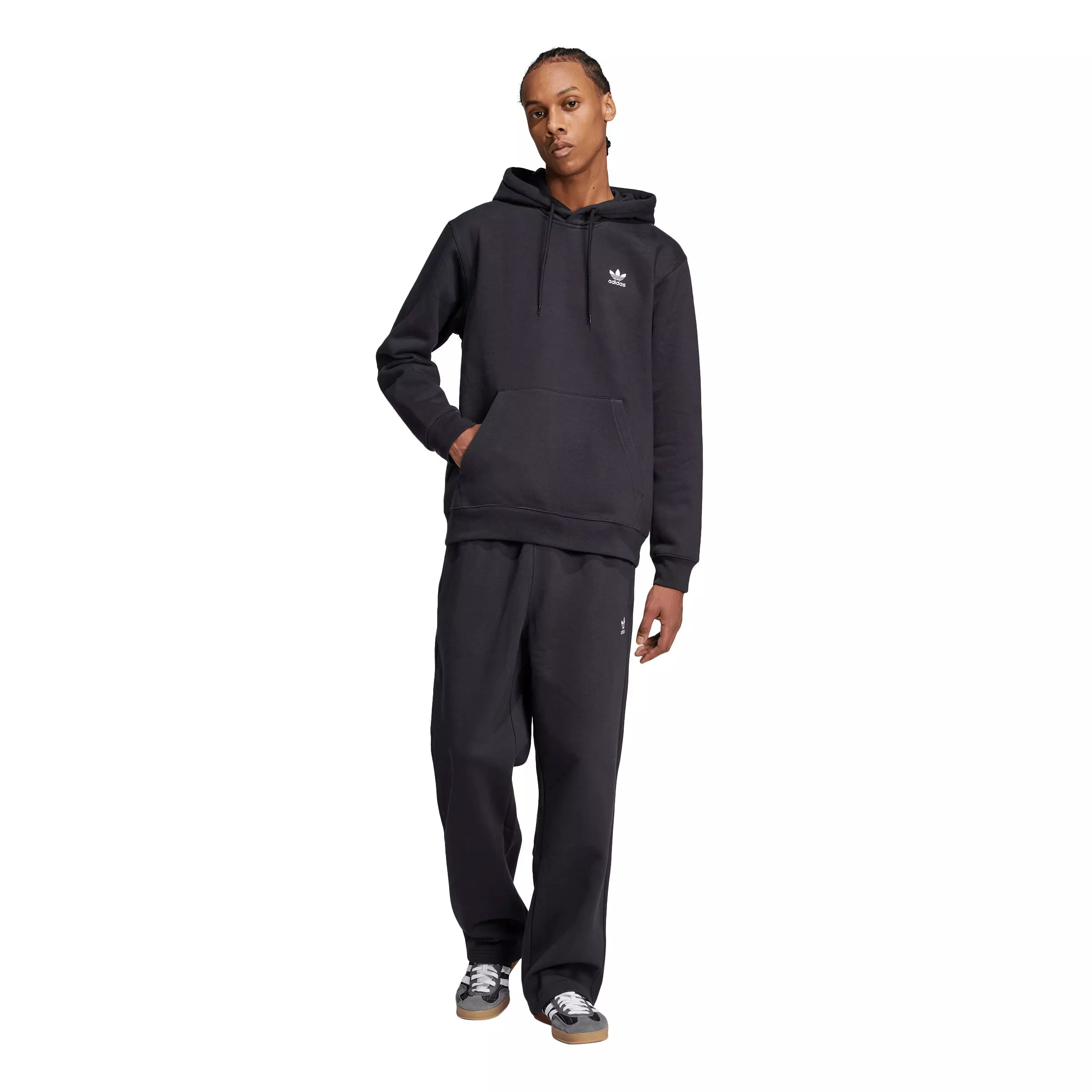 adidas Originals Men's Trefoil Essentials Open Hem Pants -Black - BLACK