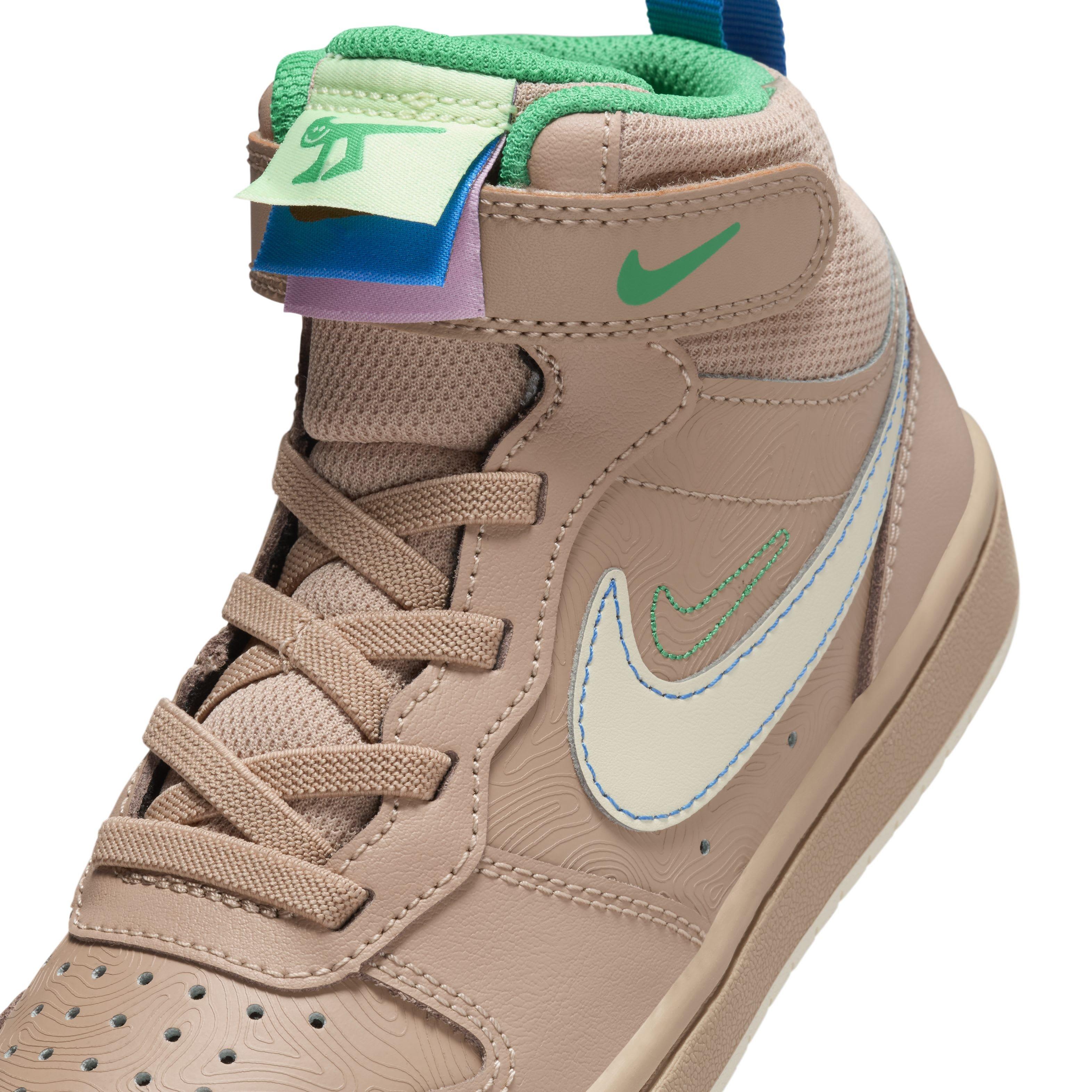 Nike Court Borough Mid 2 SE Hemp Barely Volt Light Photo Blue Coconut Milk Preschool Boys Shoe Hibbett