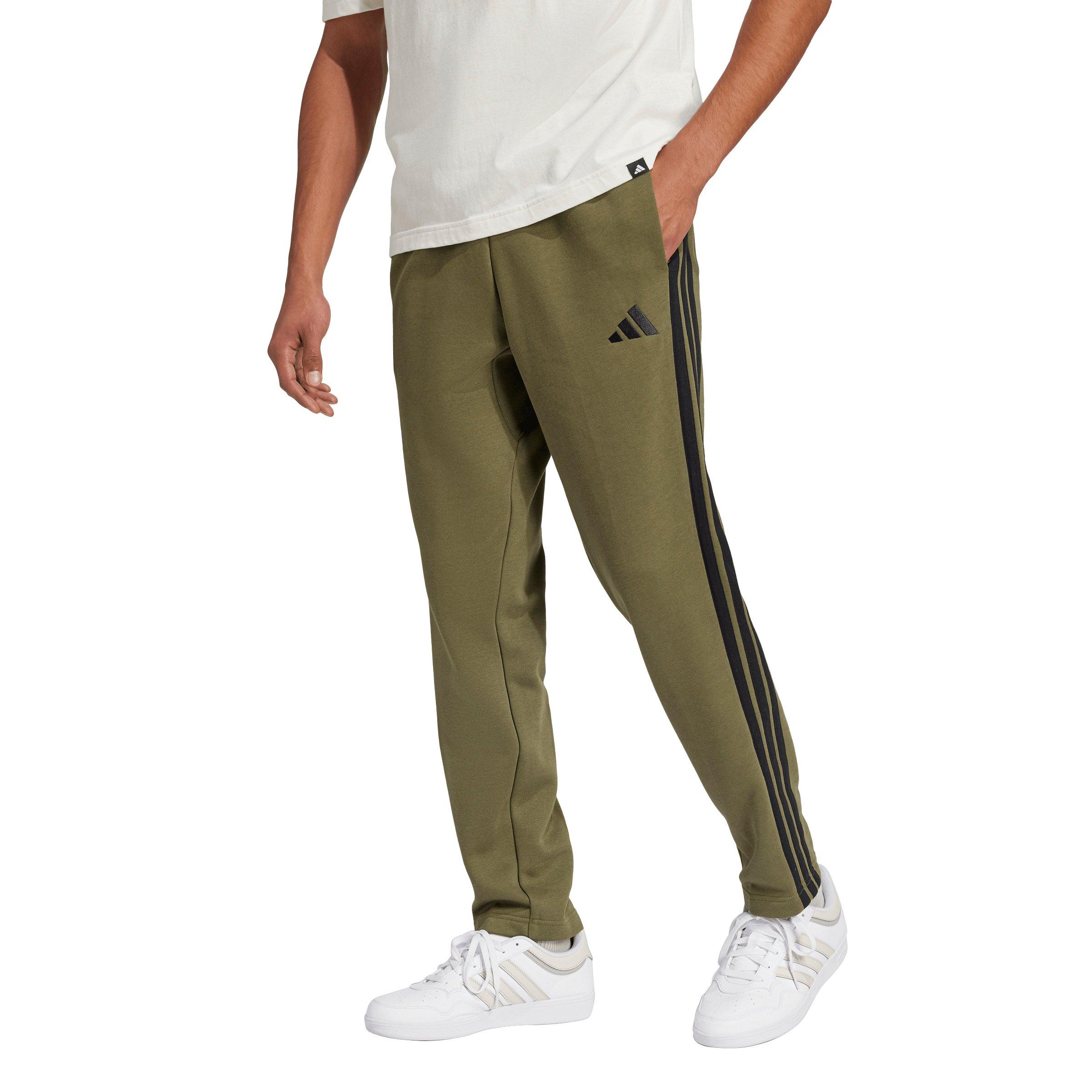 adidas Men's Essentials 3-Stripes Open Hem Fleece Joggers -Olive/Black - OLIVE/BLACK Thumbnail View 1