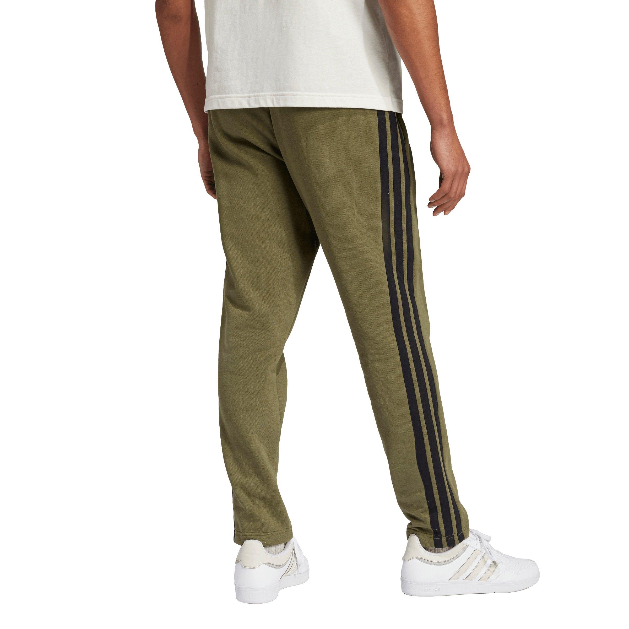 adidas Men's Essentials 3-Stripes Open Hem Fleece Joggers - Olive/Black - OLIVE/BLACK Thumbnail View 2