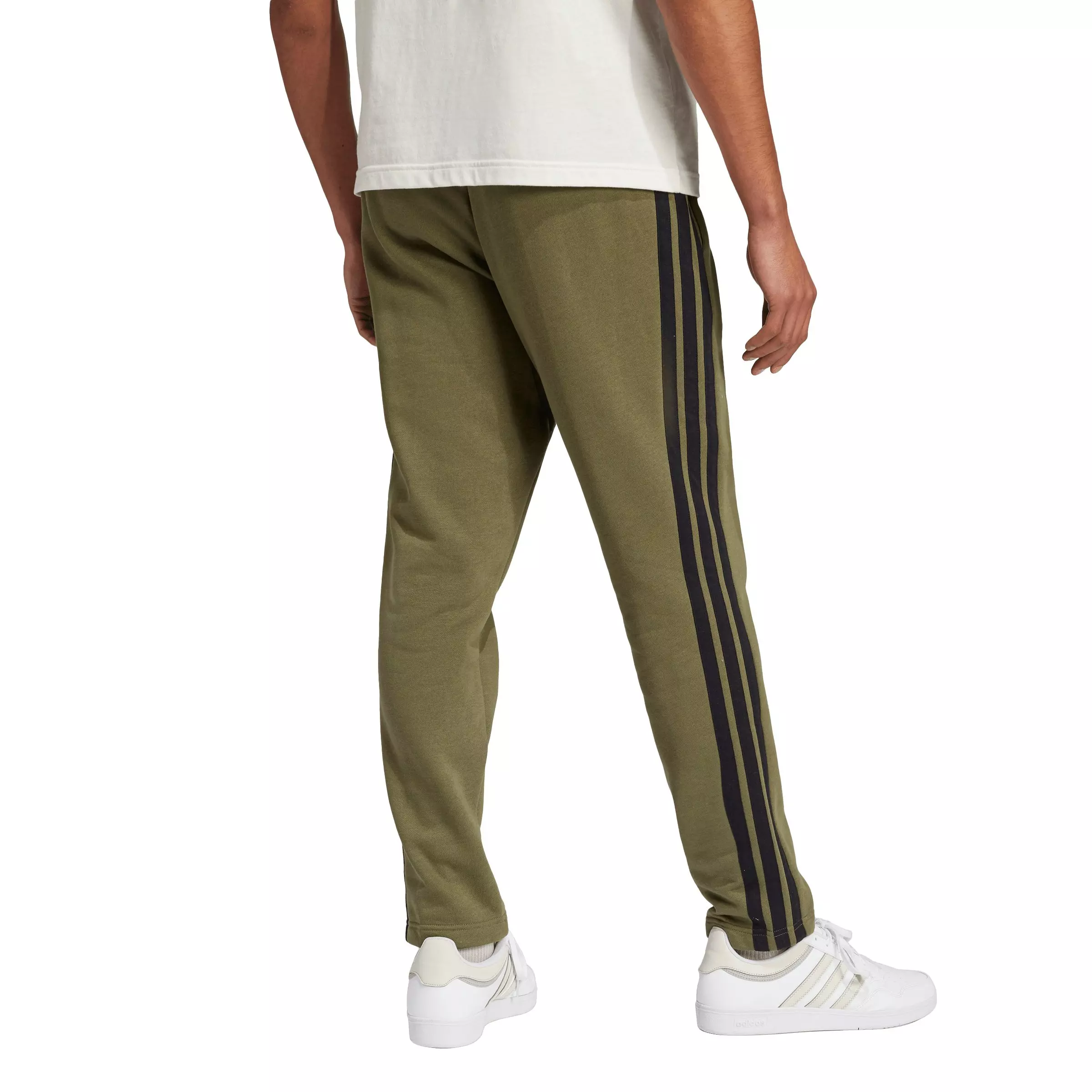 adidas Men's Essentials 3-Stripes Open Hem Fleece Joggers -Olive/Black - OLIVE/BLACK