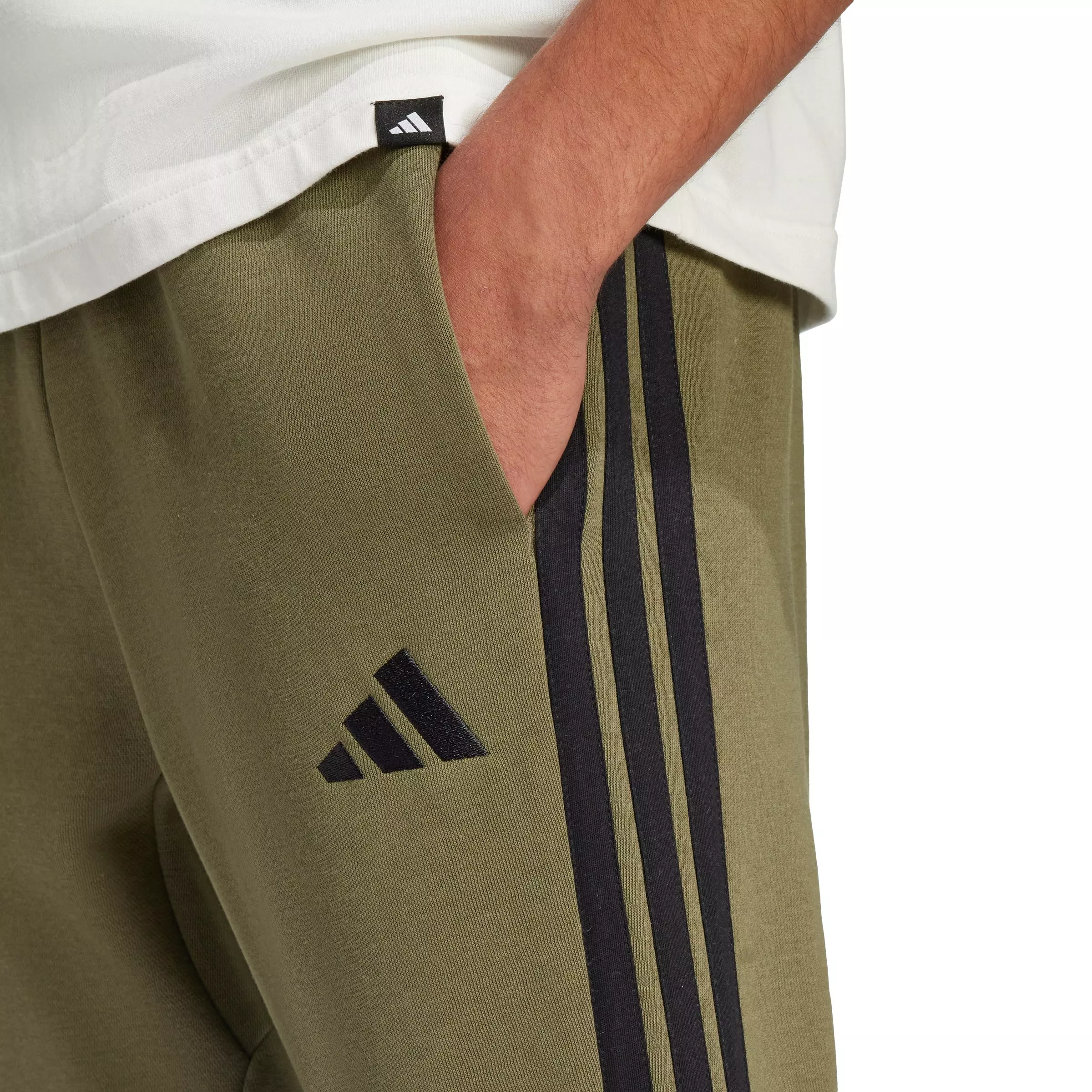 adidas Men's Essentials 3-Stripes Open Hem Fleece Joggers - Olive/Black - OLIVE/BLACK