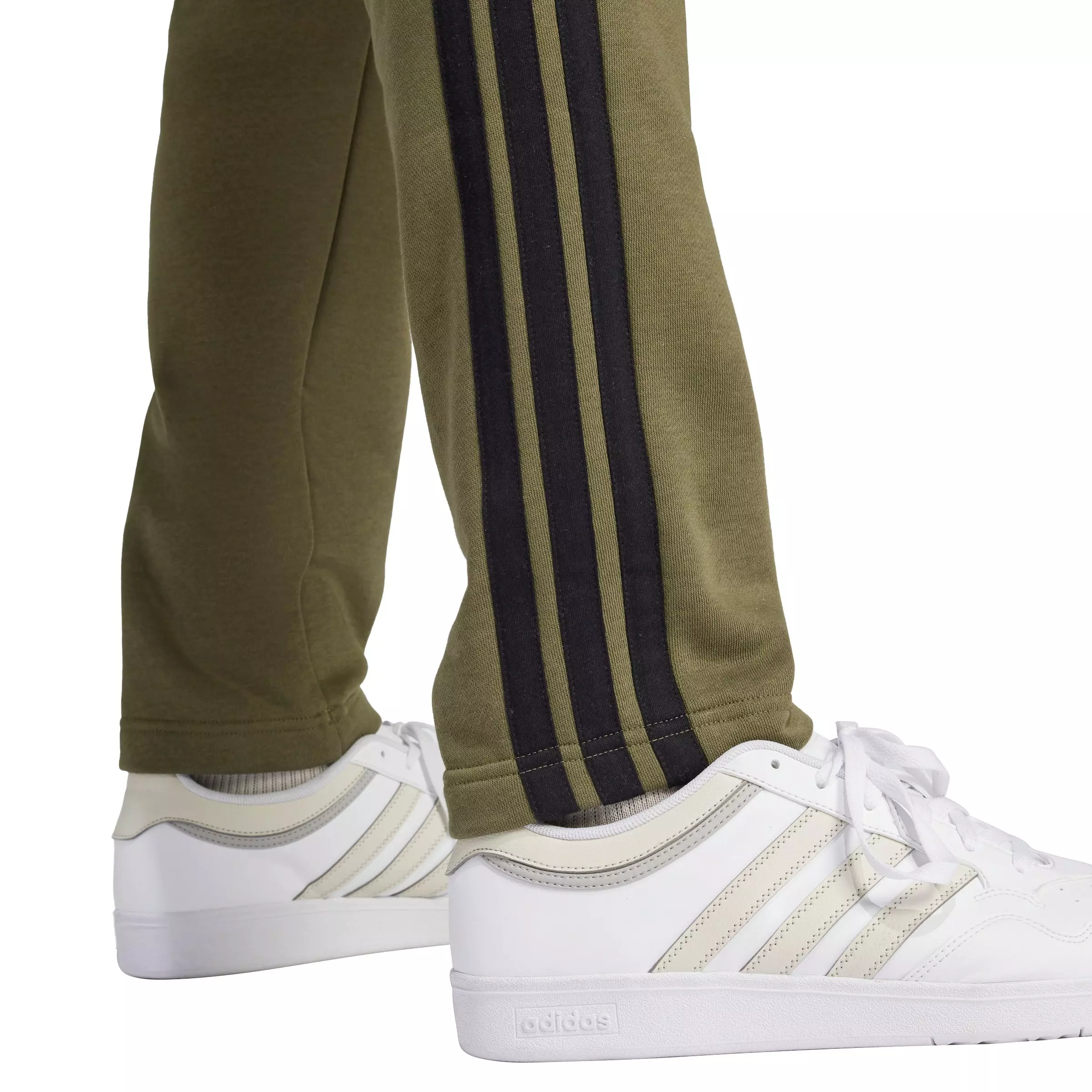 adidas Men's Essentials 3-Stripes Open Hem Fleece Joggers - Olive/Black - OLIVE/BLACK