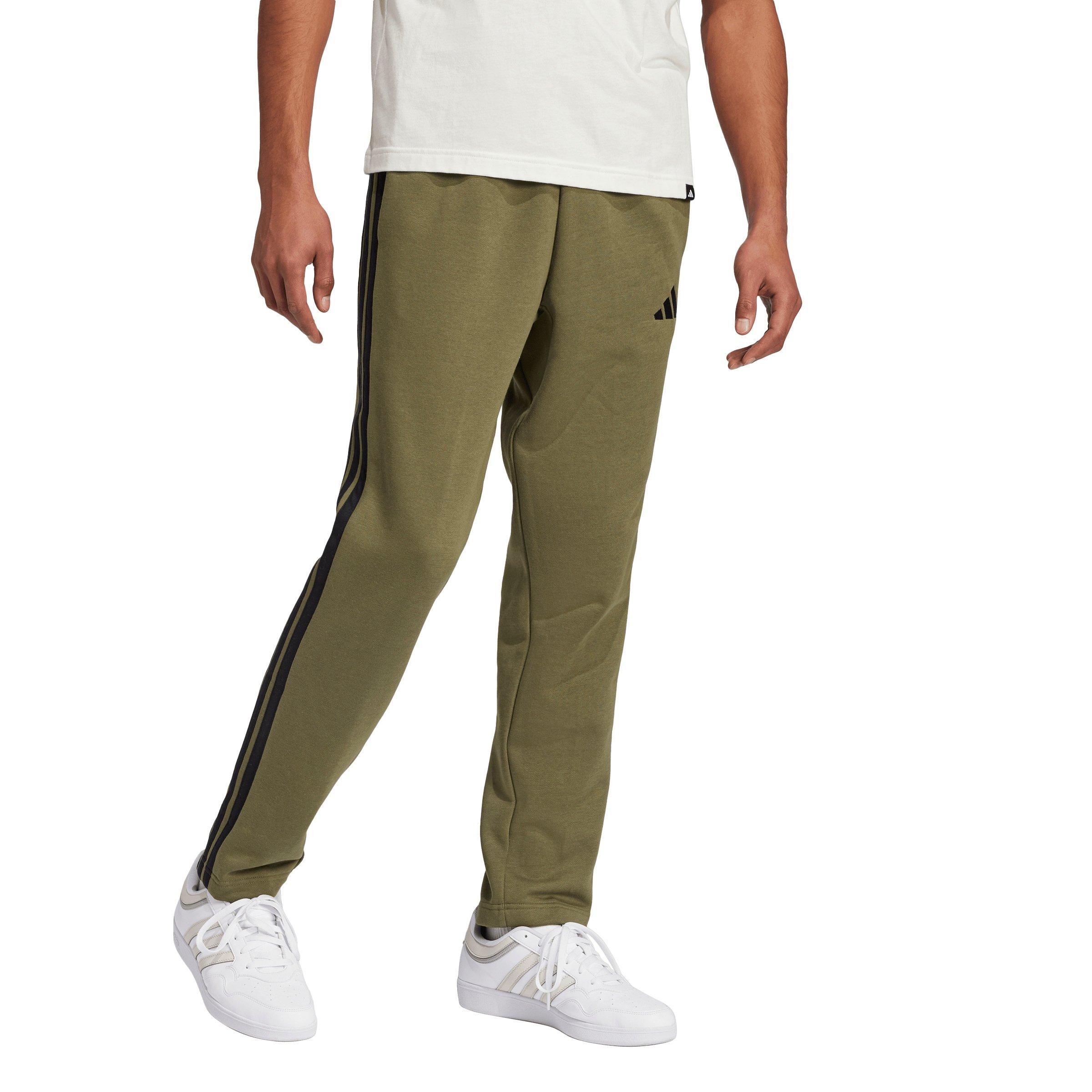 adidas Men's Essentials 3-Stripes Open Hem Fleece Joggers - Olive/Black - OLIVE/BLACK Thumbnail View 5