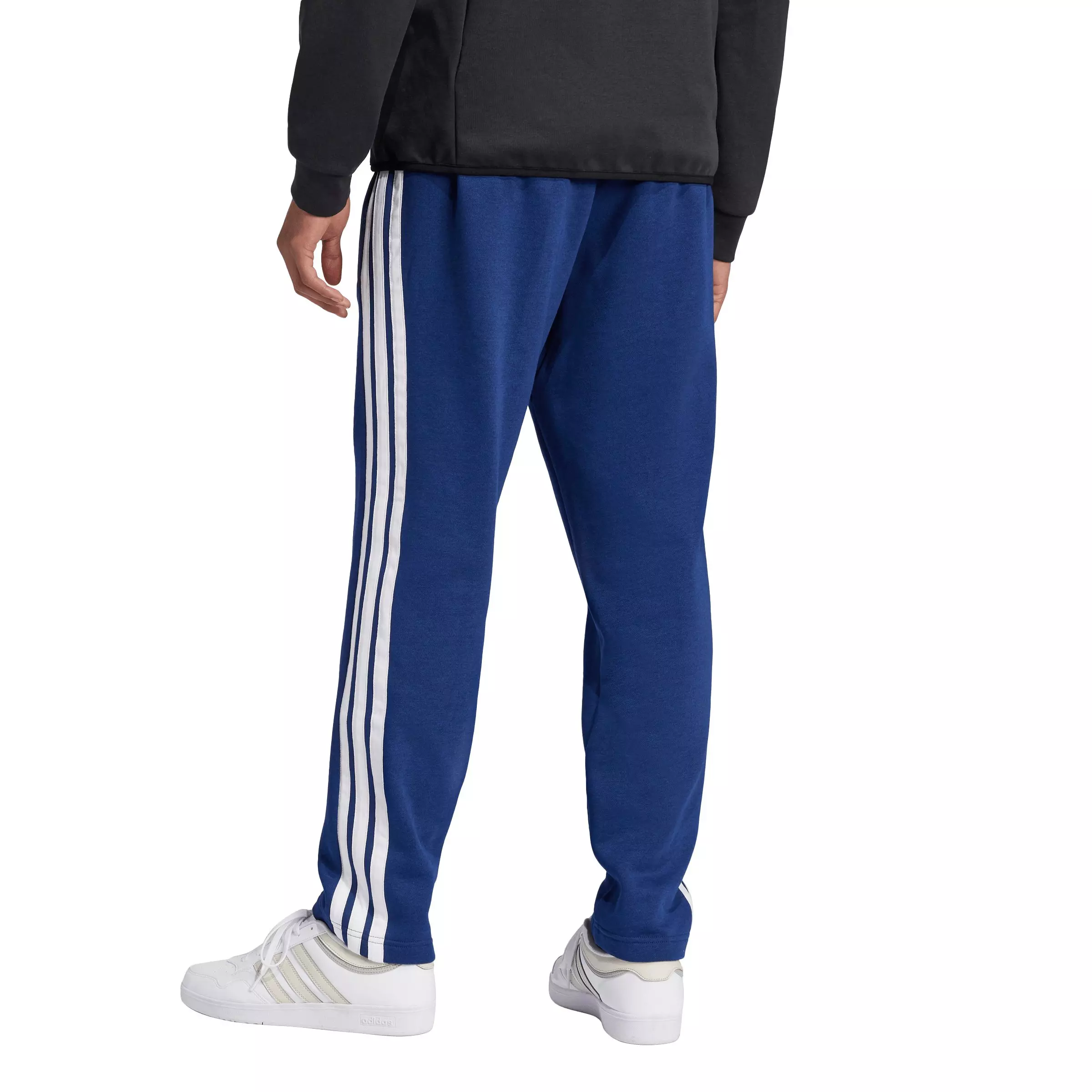 adidas Men's Essentials 3-Stripes Open Hem Fleece Joggers - Dk Blue/White - DK BLUE/WHITE