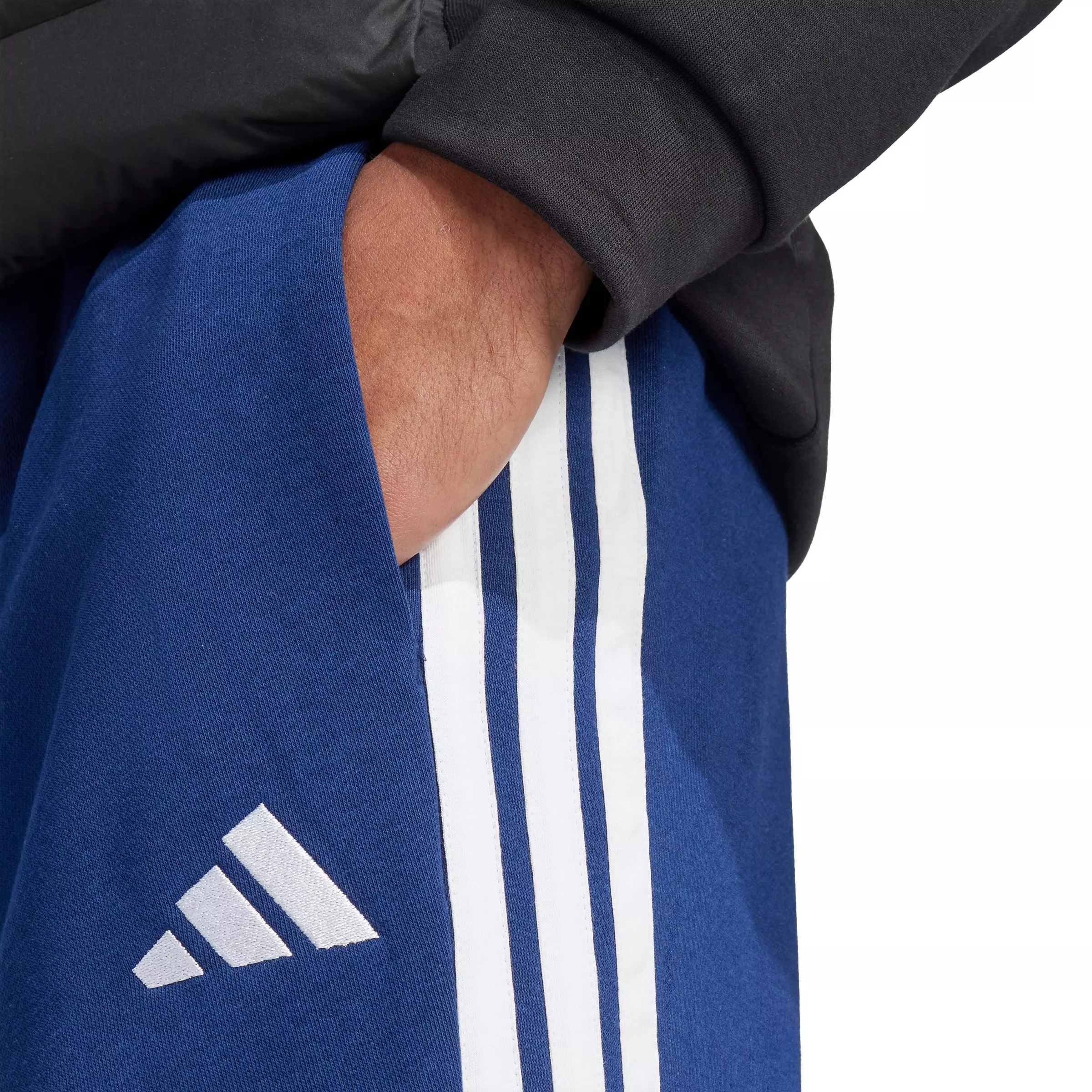 adidas Men's Essentials 3-Stripes Open Hem Fleece Joggers - Dk Blue/White - DK BLUE/WHITE