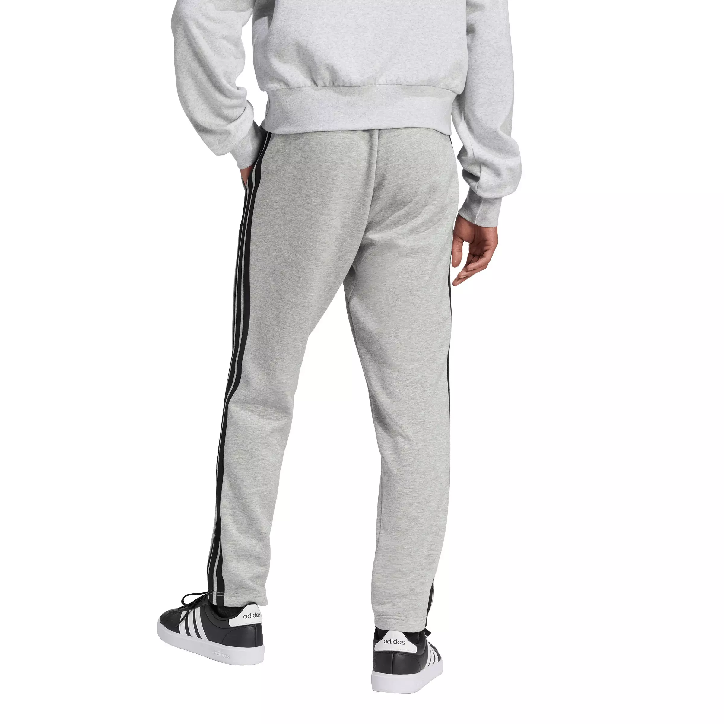 adidas Men's Essentials 3-Stripes Open Hem Fleece Joggers -Grey/Black - GREY/BLACK