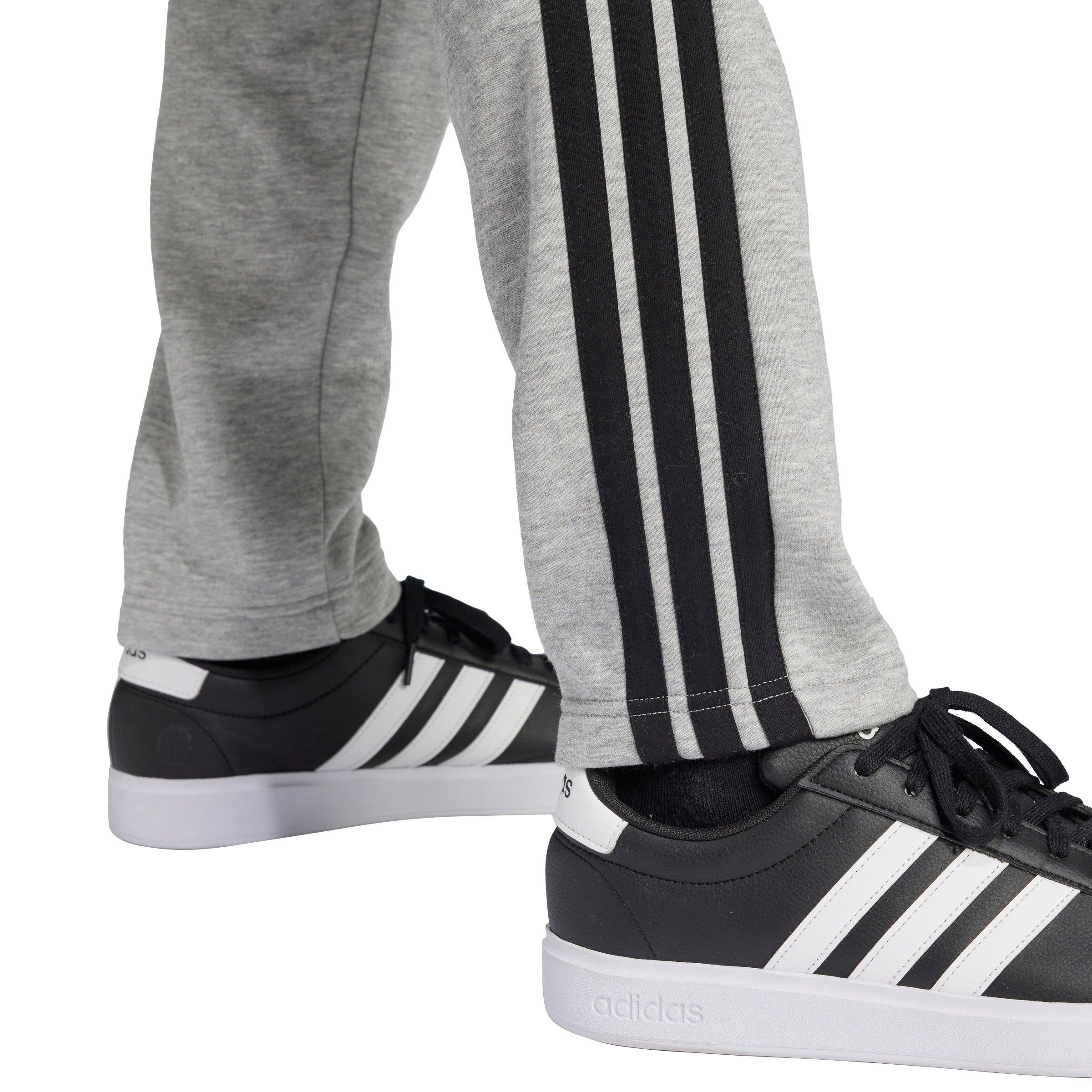 adidas Men's Essentials 3-Stripes Open Hem Fleece Joggers - Grey/Black - GREY/BLACK Thumbnail View 3