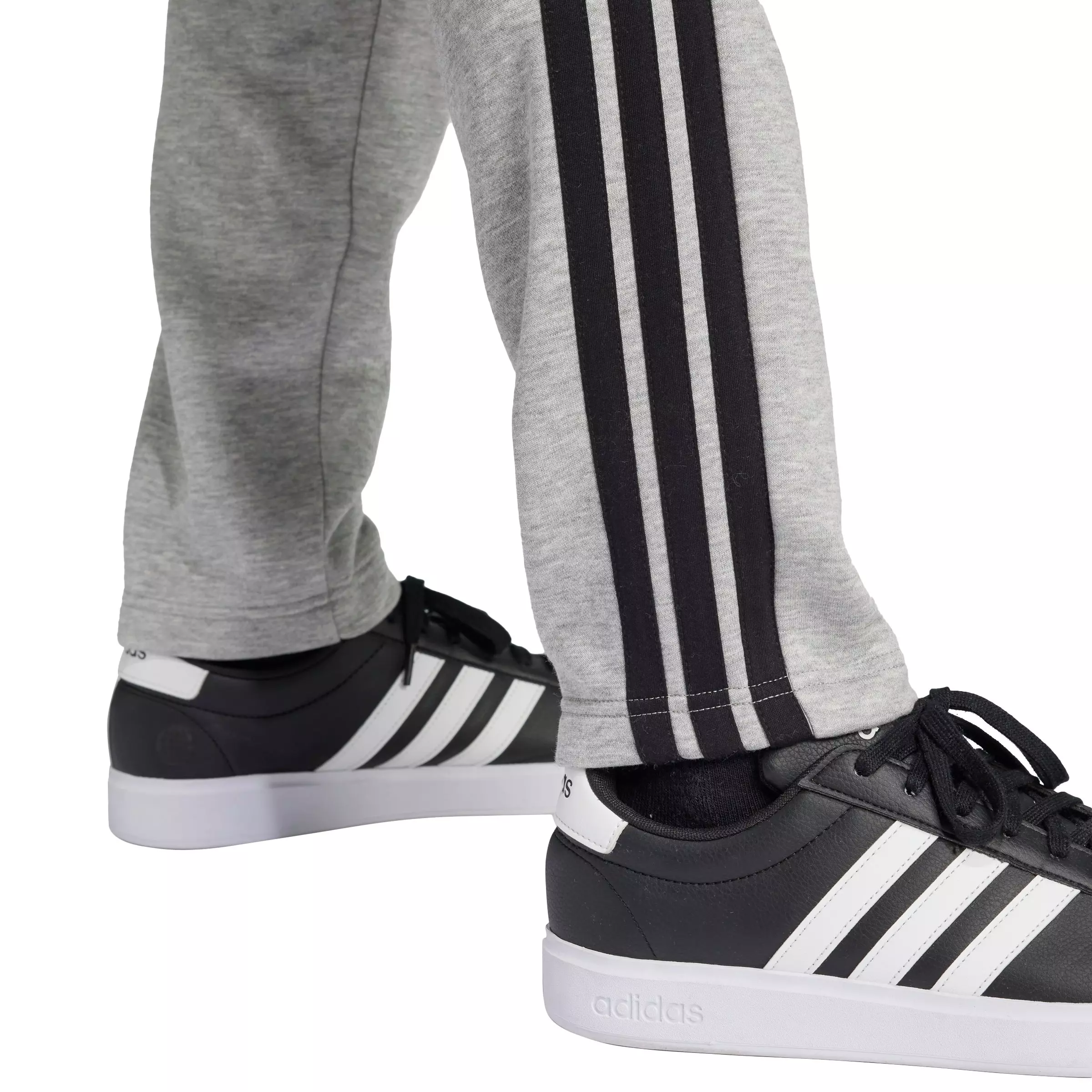 adidas Men's Essentials 3-Stripes Open Hem Fleece Joggers -Grey/Black - GREY/BLACK