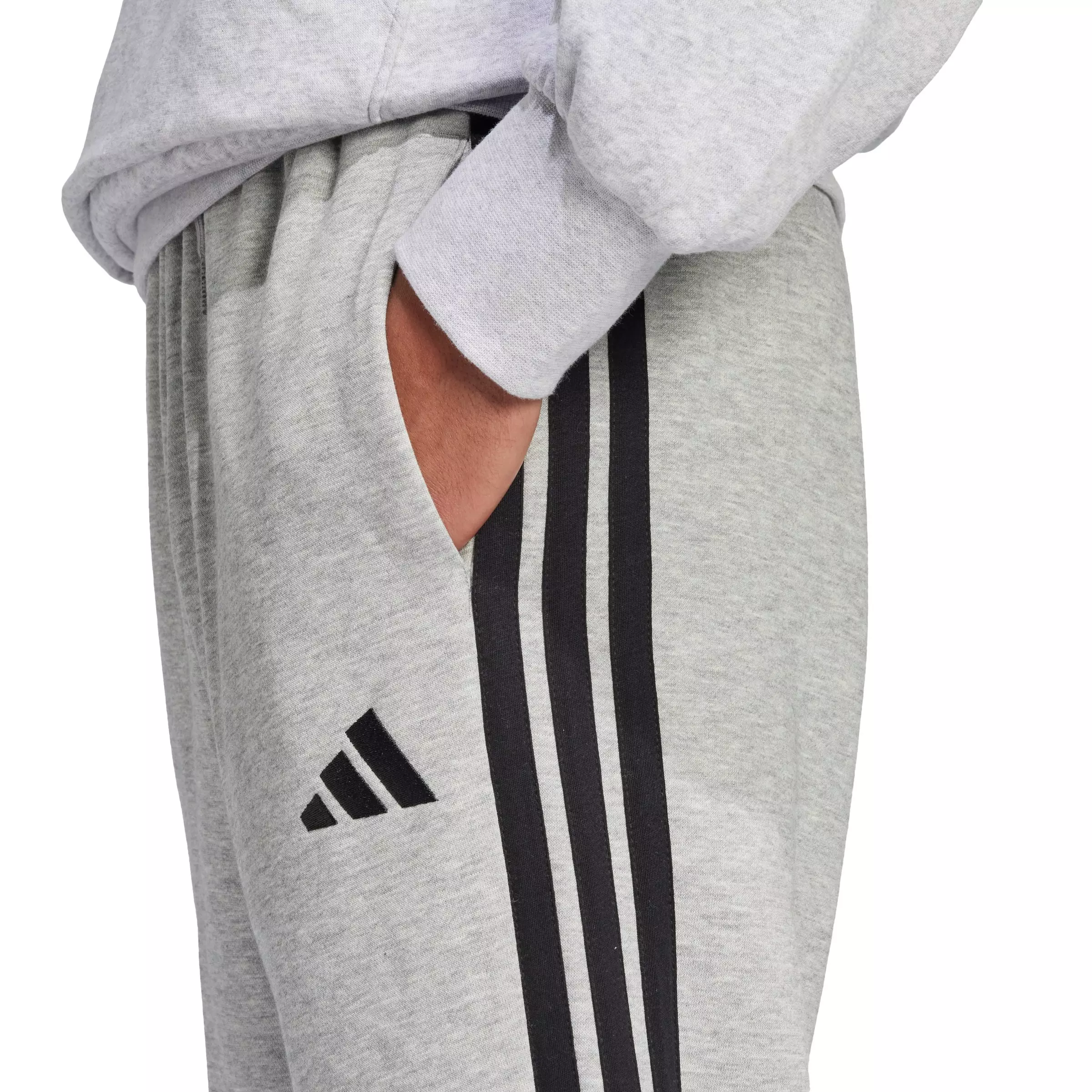 adidas Men's Essentials 3-Stripes Open Hem Fleece Joggers - Grey/Black - GREY/BLACK