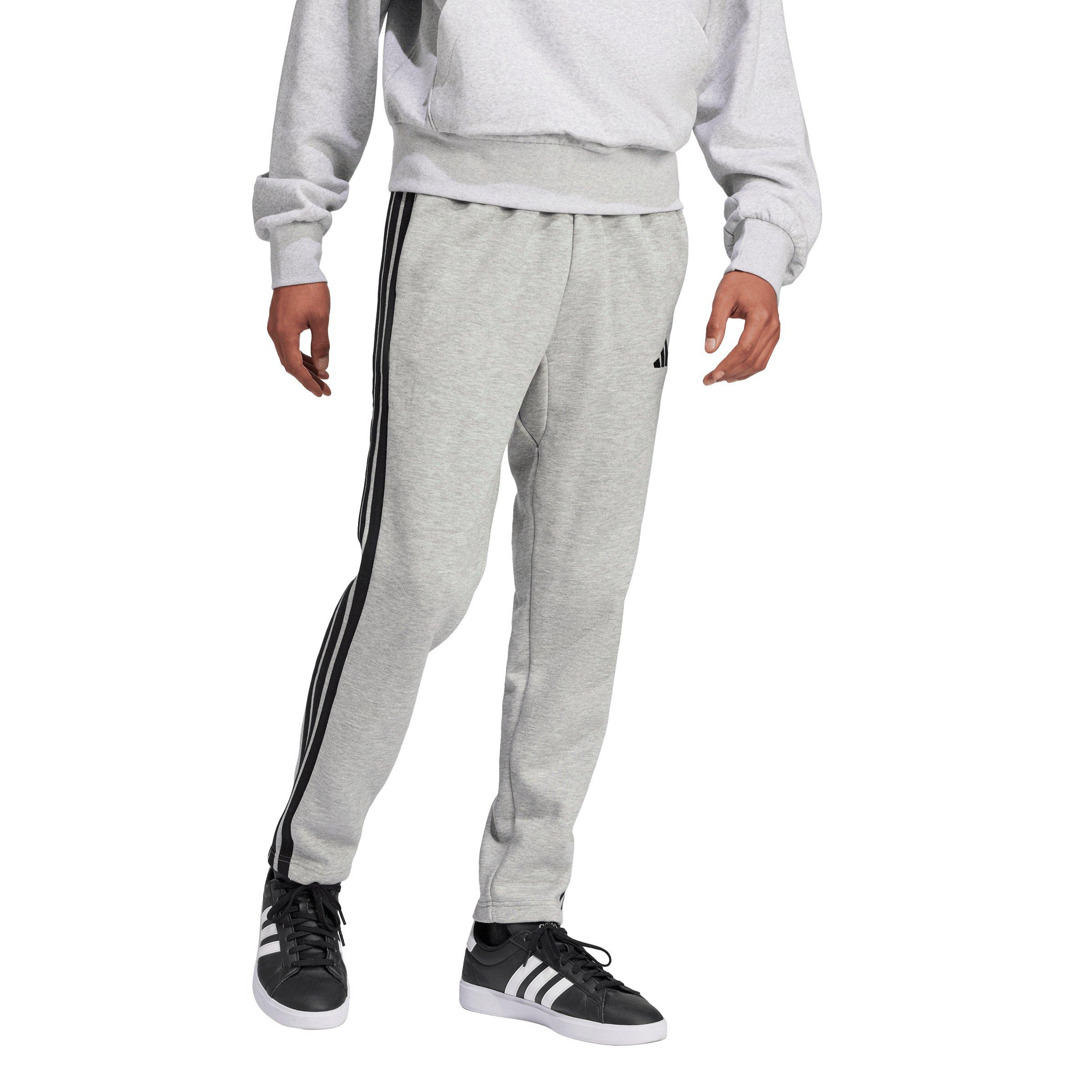 adidas Men's Essentials 3-Stripes Open Hem Fleece Joggers -Grey/Black - GREY/BLACK Thumbnail View 5