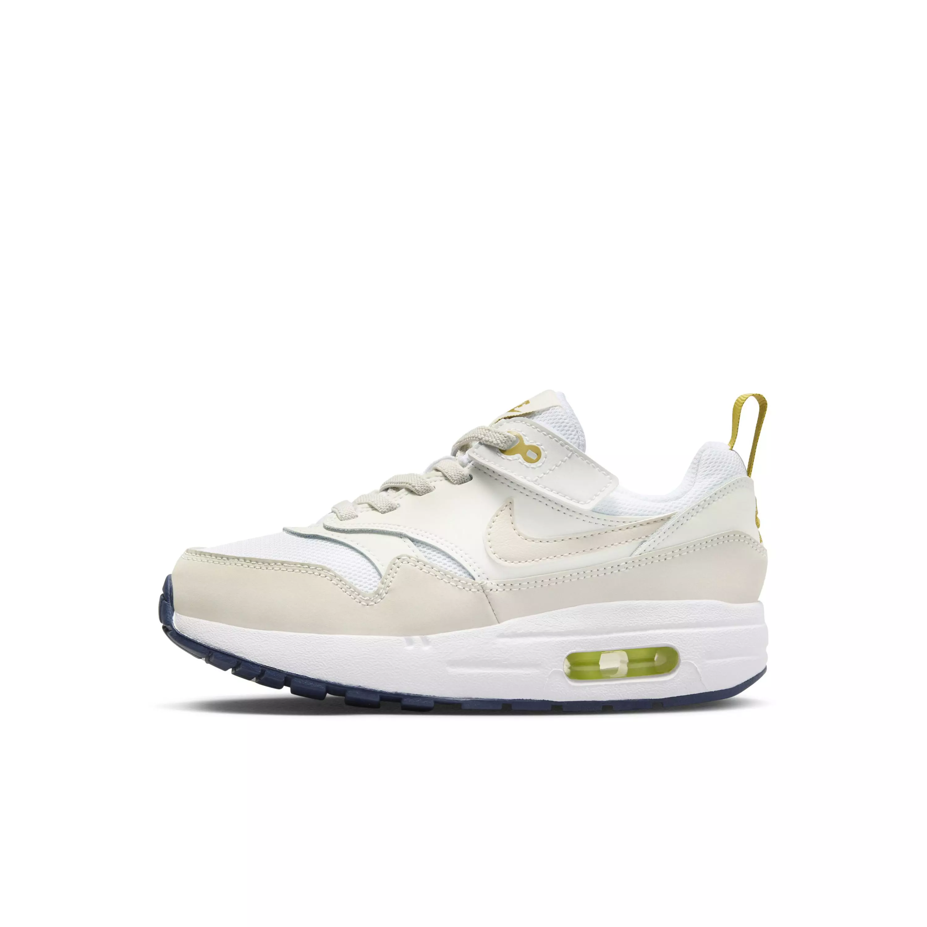 Nike Air Max 1 EasyOn "White/Bronzine/Midnight Navy/Light Orewood Brown" Preschool Boys' Shoe - WHITE/BRONZINE/NAVY/LT BROWN