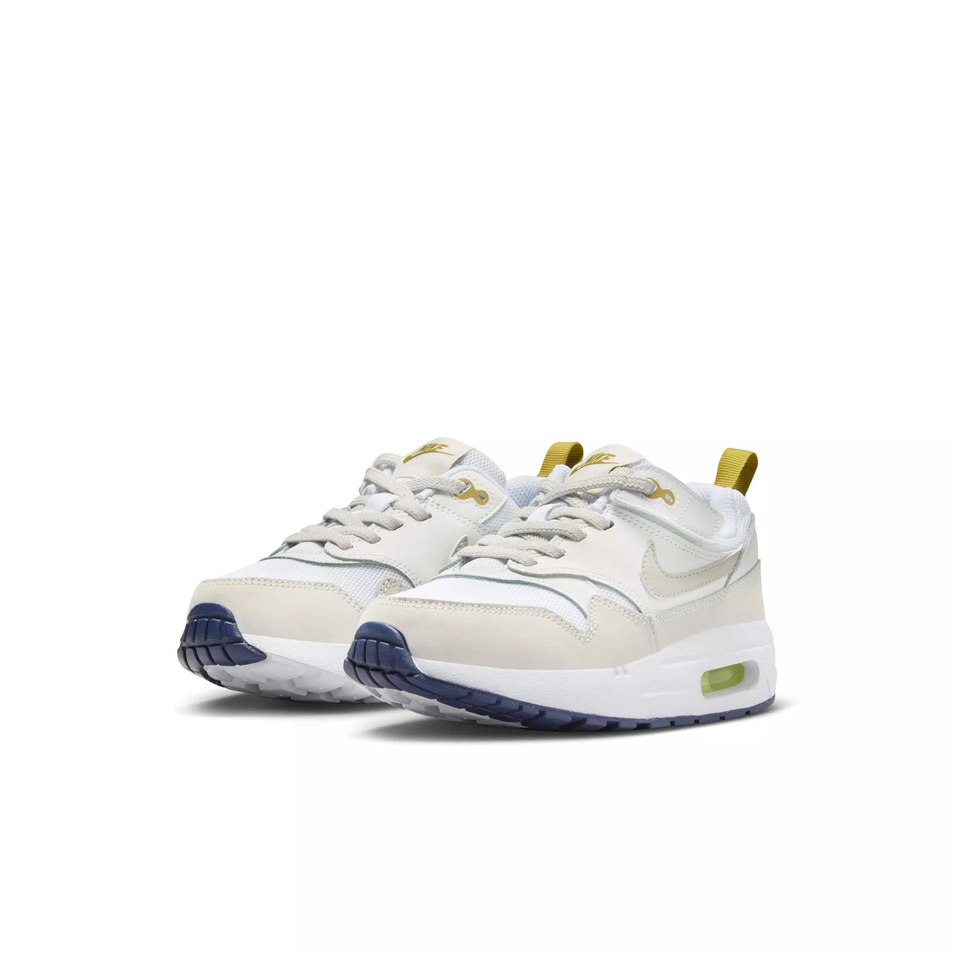 Nike Air Max 1 EasyOn "White/Bronzine/Midnight Navy/Light Orewood Brown" Preschool Boys' Shoe - WHITE/BRONZINE/NAVY/LT BROWN