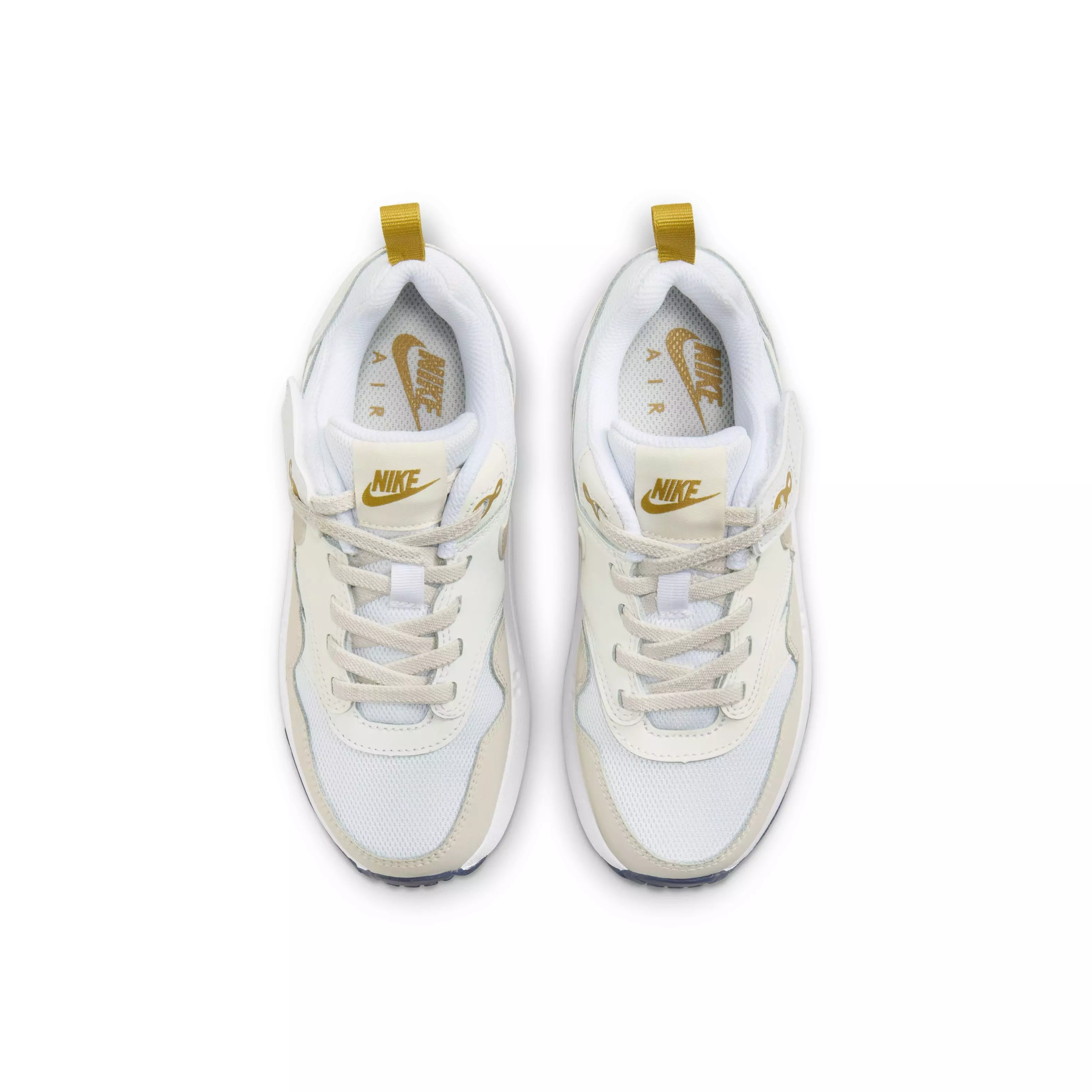 Nike Air Max 1 EasyOn "White/Bronzine/Midnight Navy/Light Orewood Brown" Preschool Boys' Shoe - WHITE/BRONZINE/NAVY/LT BROWN