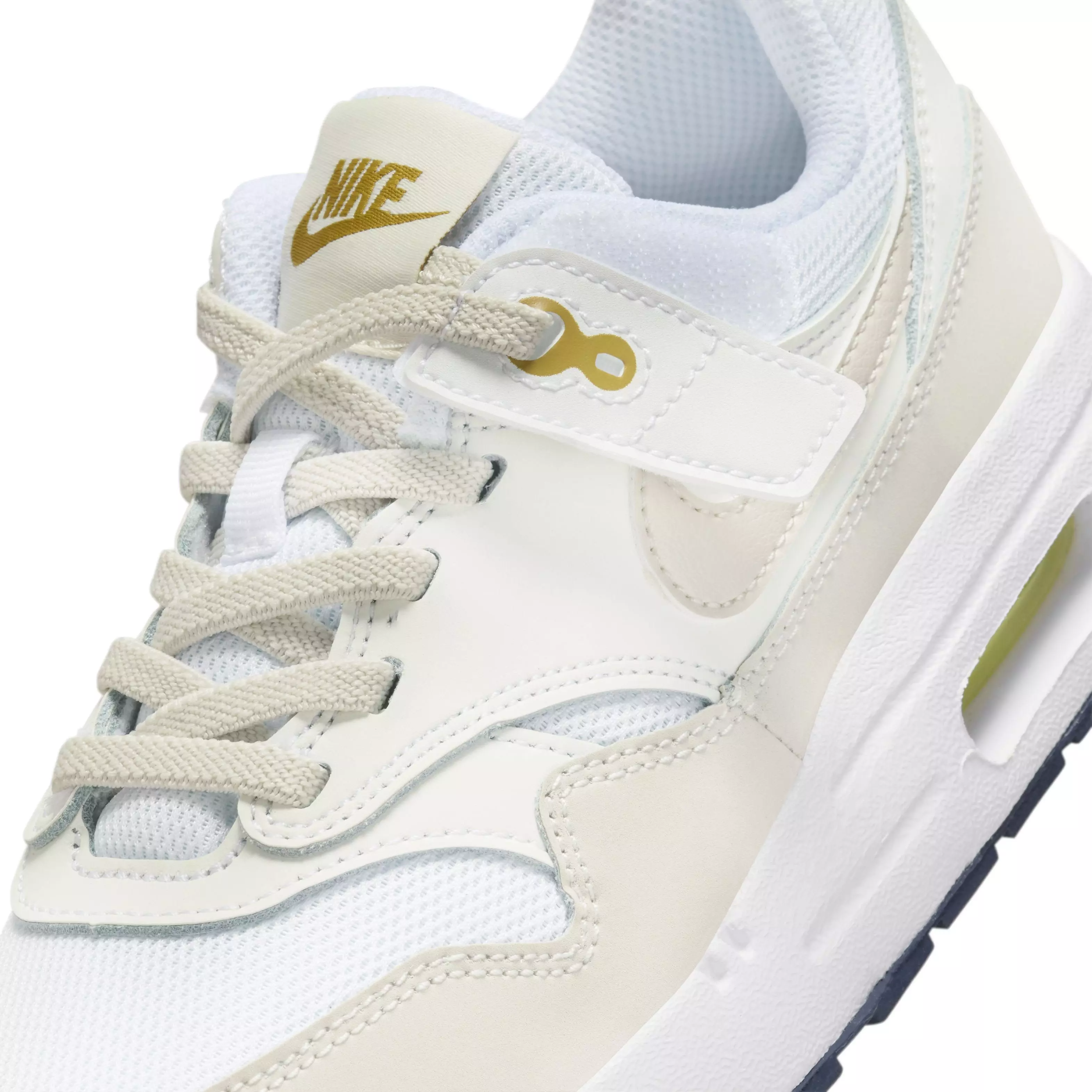 Nike Air Max 1 EasyOn "White/Bronzine/Midnight Navy/Light Orewood Brown" Preschool Boys' Shoe - WHITE/BRONZINE/NAVY/LT BROWN