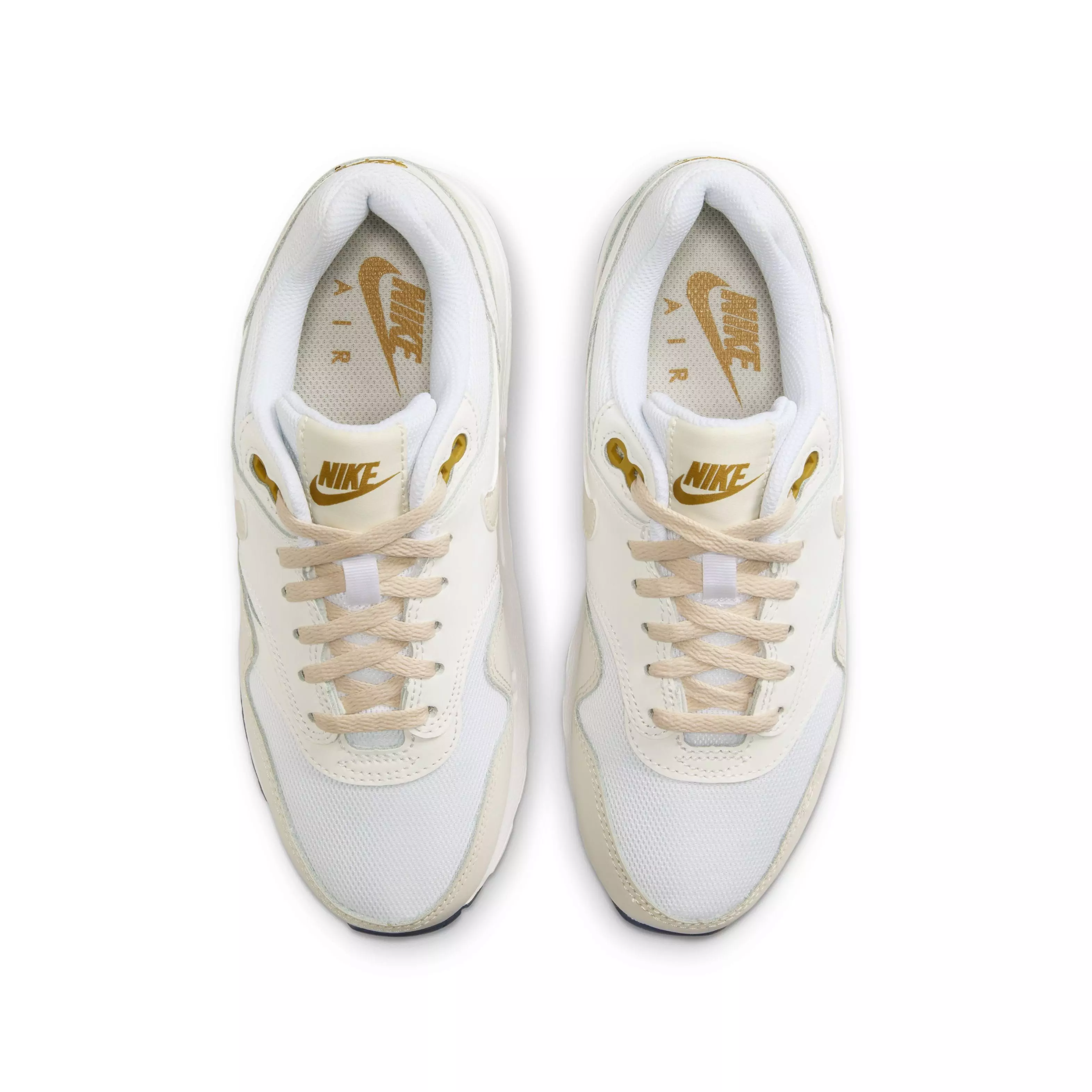 Nike Air Max 1 "White/Bronzine/Barely Volt/Light Orewood Brown" Grade School Boys' Shoe - WHITE/BRONZINE/VOLT/LT BROWN