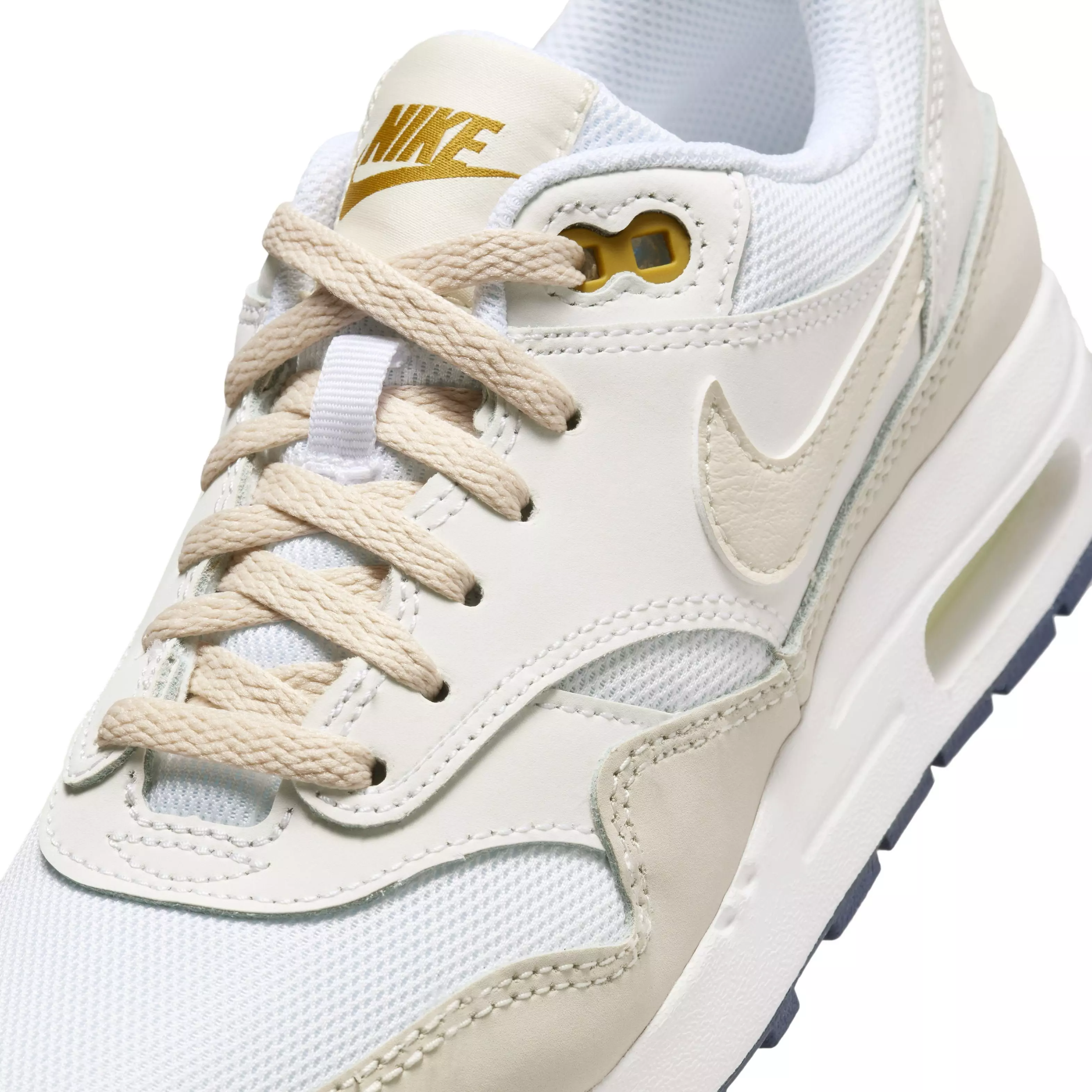 Nike Air Max 1 "White/Bronzine/Barely Volt/Light Orewood Brown" Grade School Boys' Shoe - WHITE/BRONZINE/VOLT/LT BROWN